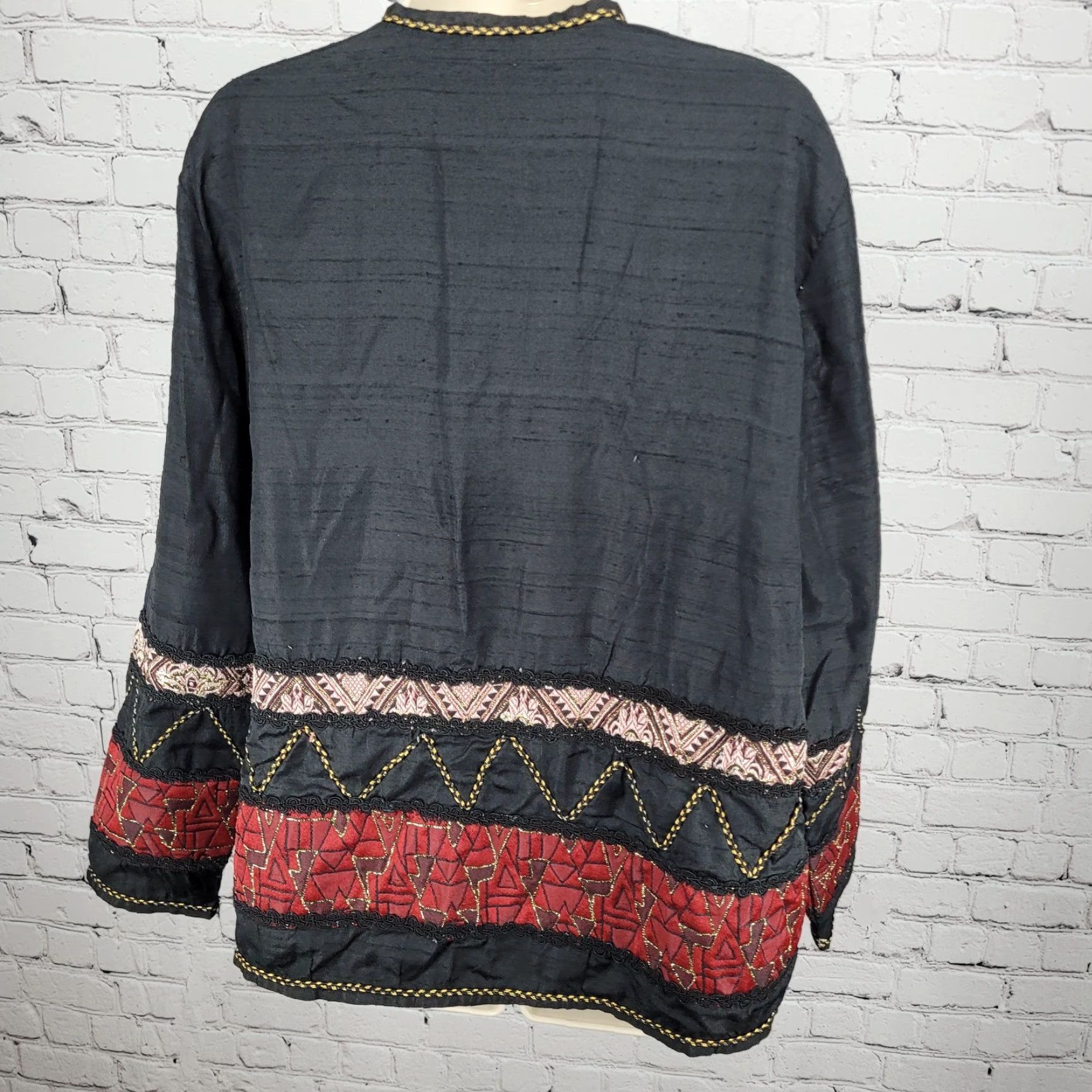 Vintage VTG Allure Black 100% Silk Tassel Embroidered Gold Lightweight Lined Jacket L Size L / US 10 / IT 46 - 2 Thumbnail