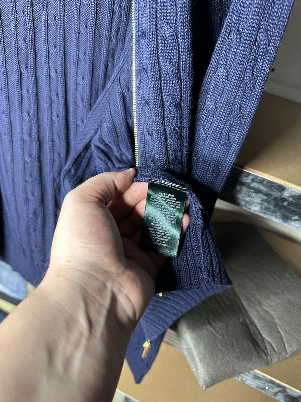Lauren Ralph Lauren Lauren Ralph Lauren Cable Knit Full Zip Sweater Gold Logo Size US L / EU 52-54 / 3 - 8 Thumbnail