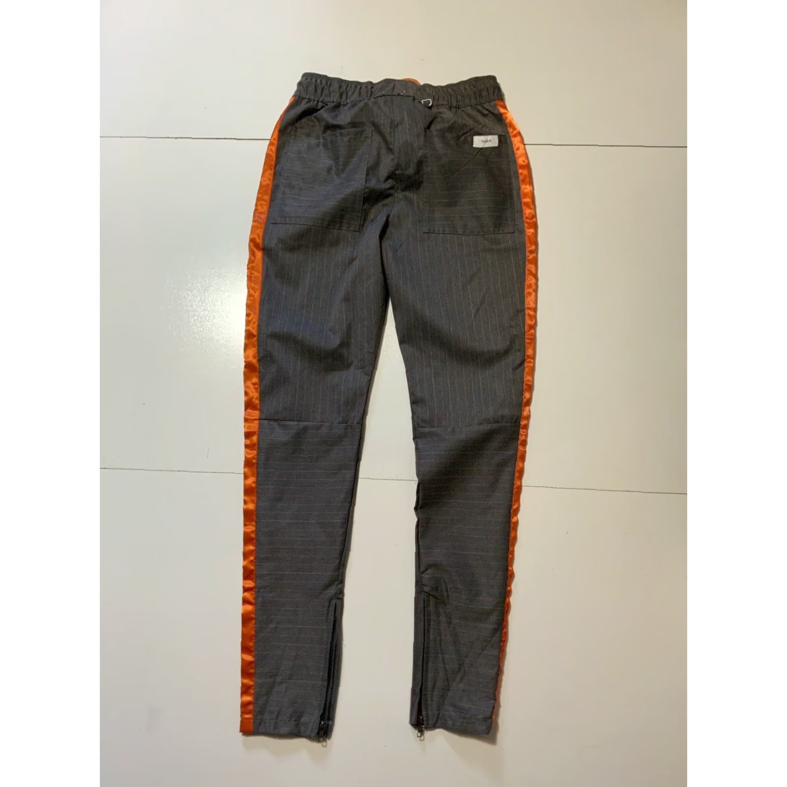 Vintage KDNK Pants Slim Drawstring Striped Gray Orange/Gray Pin Striped Los Angeles Mens L 34 Slim Fit 33in Inseam Size US 33 - 3 Thumbnail