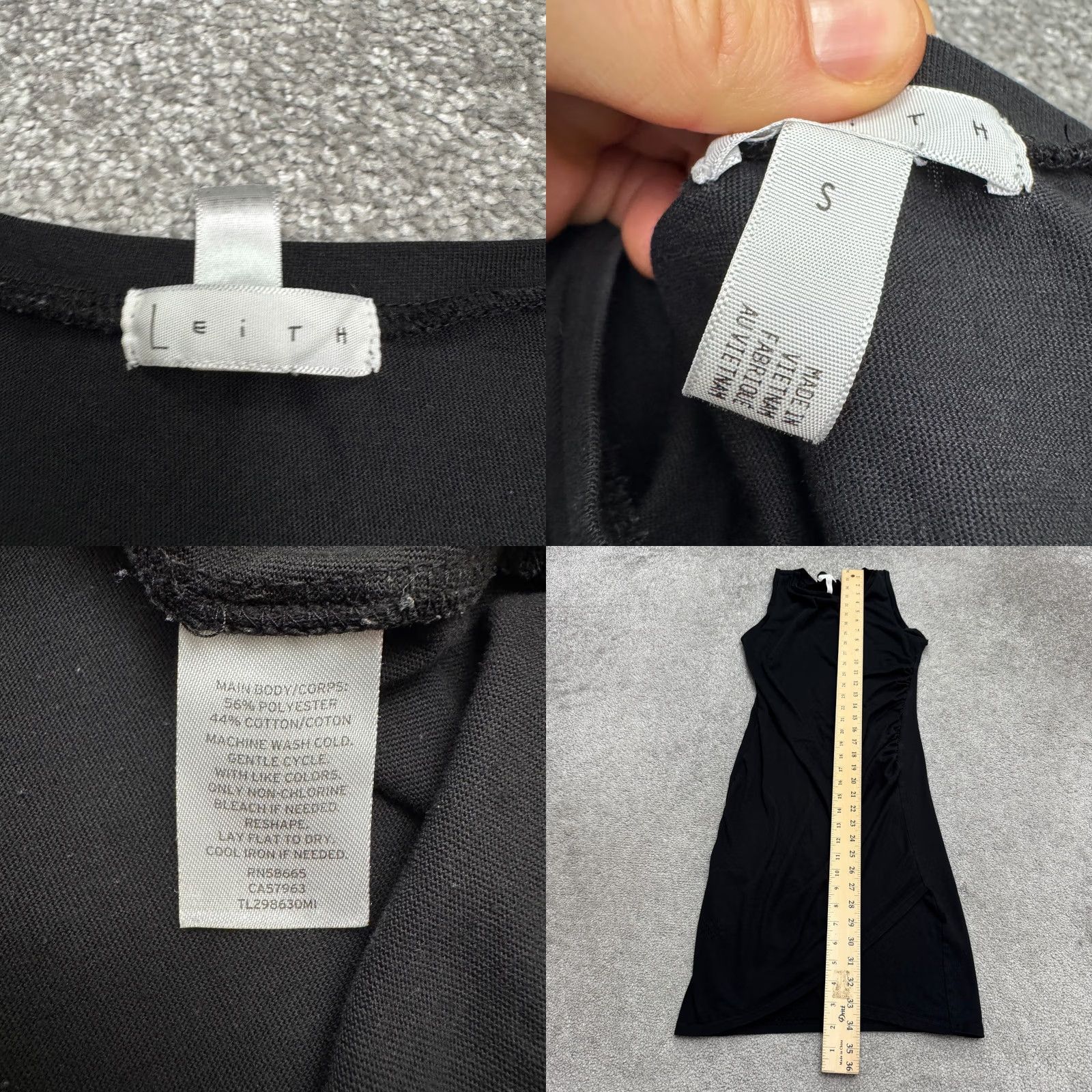 Vintage Leith Bodycon Midi Dress Womens Small Black Sleeveless Stretch Ruched Tulip Hem Casual Workwear Size S / US 4 / IT 40 - 8 Thumbnail