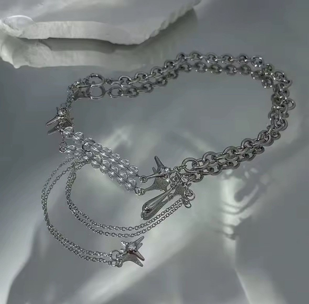 Other Silver Color Stars Water Drop Chains Transparent Beaded Size ONE SIZE - 4 Thumbnail