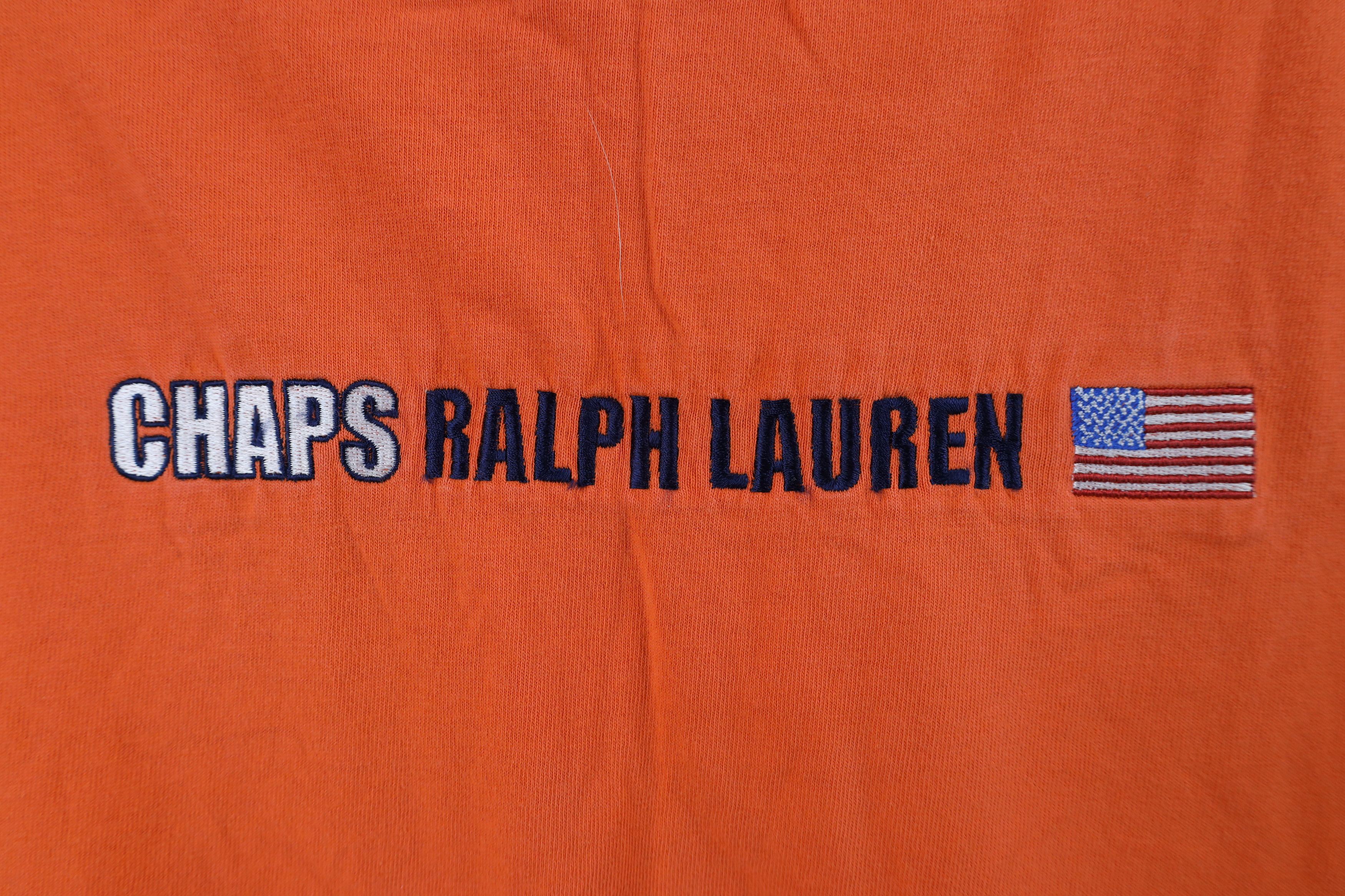 Ralph Lauren × Vintage Vintage 90s Chaps Ralph Lauren Spell Out Flag T-Shirt Orange Size US XL / EU 56 / 4 - 6 Thumbnail