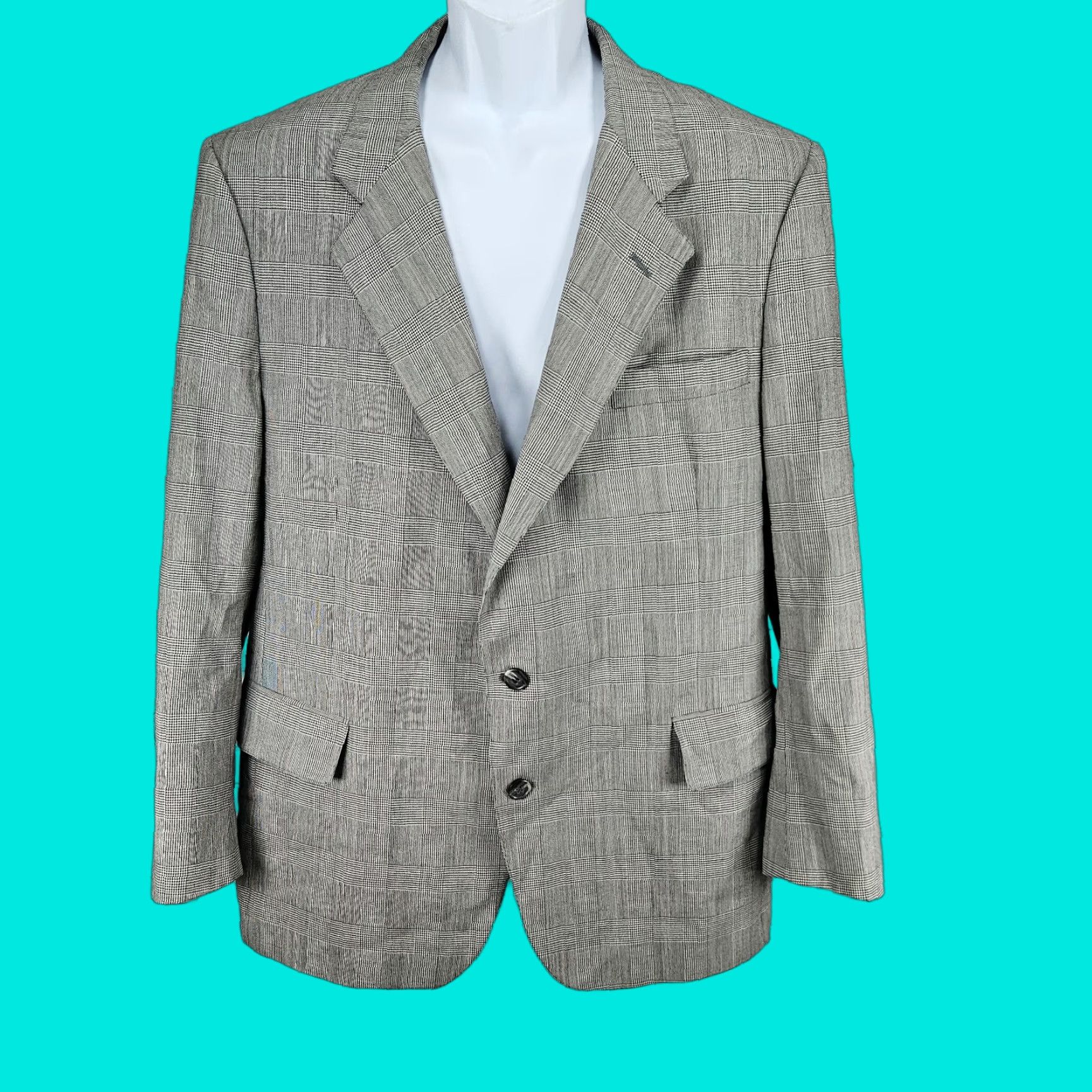Jos. A. Bank VTG Jos A Bank Black White Wool Check 2 Button Notch Blazer Sport Coat USA 45 Size 48R - 1 Thumbnail
