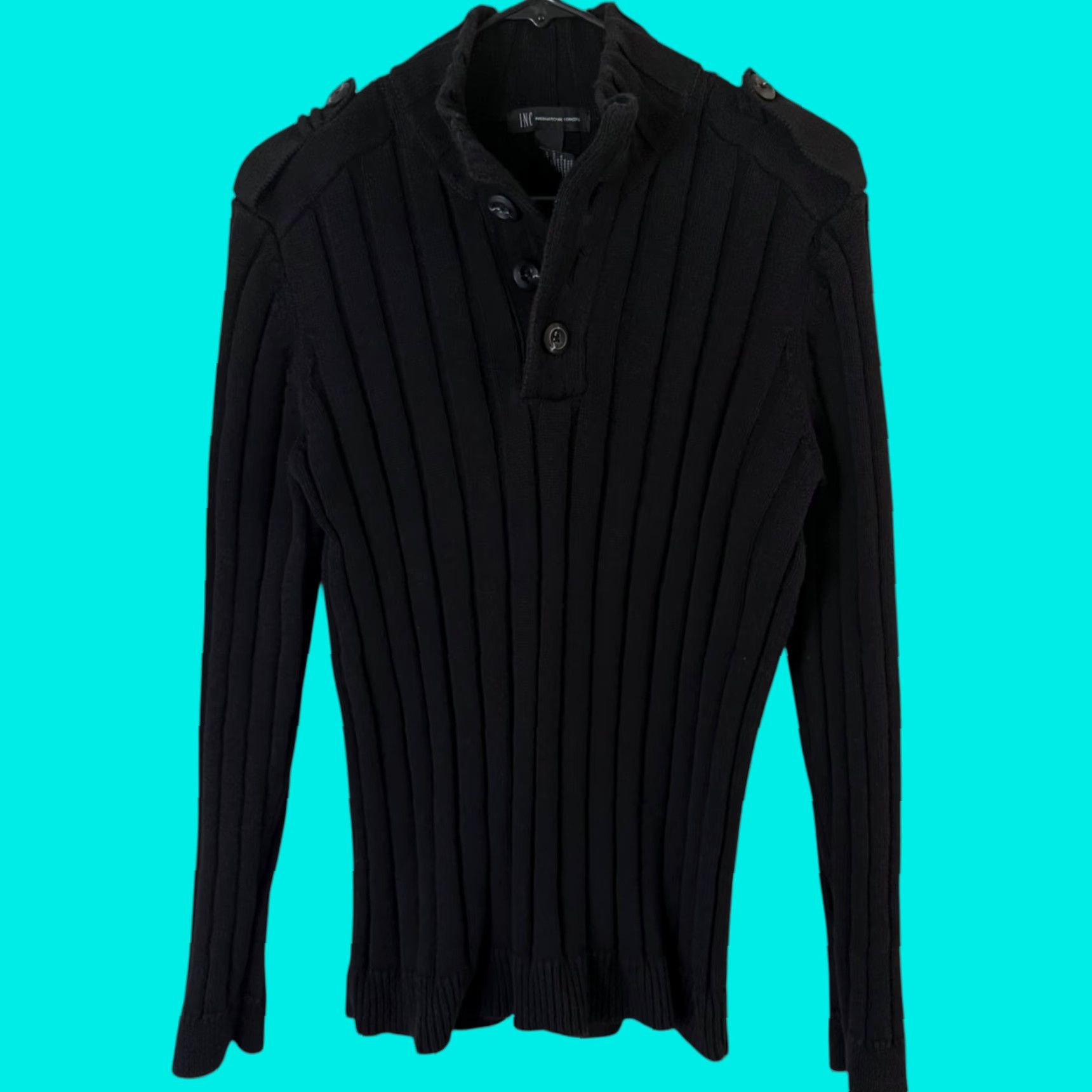 Vintage VINTAGE INC International Concepts Henley Sweater Women's Medium Black Knit Long Sleeve Casual Winter Size M / US 6-8 / IT 42-44 - 1 Thumbnail