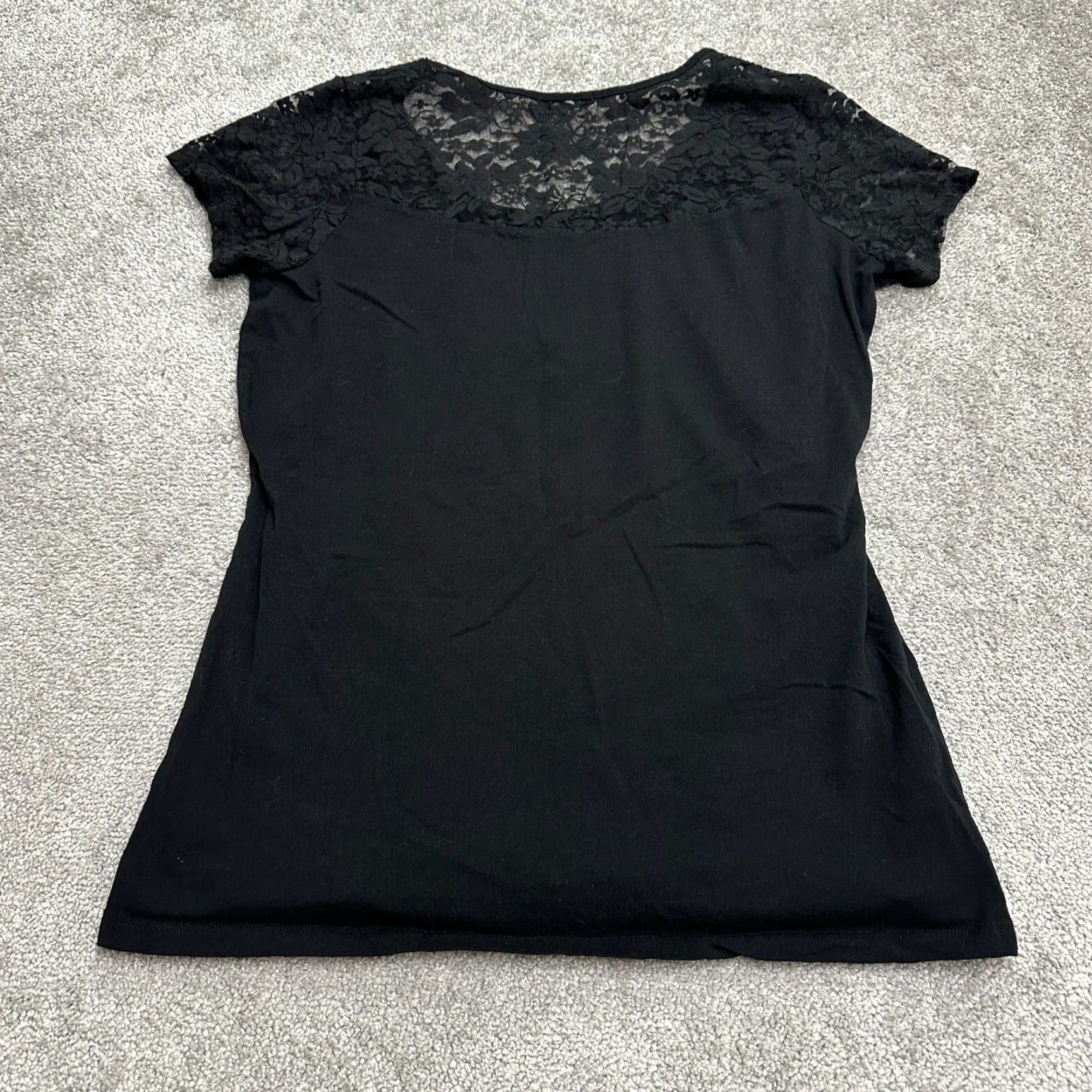 Vintage Ambiance Lace Blouse Womens 2XL Black Short Sleeve Round Neck Casual Stretch Top Size XXL / US 16-18 / IT 52-54 - 2 Thumbnail