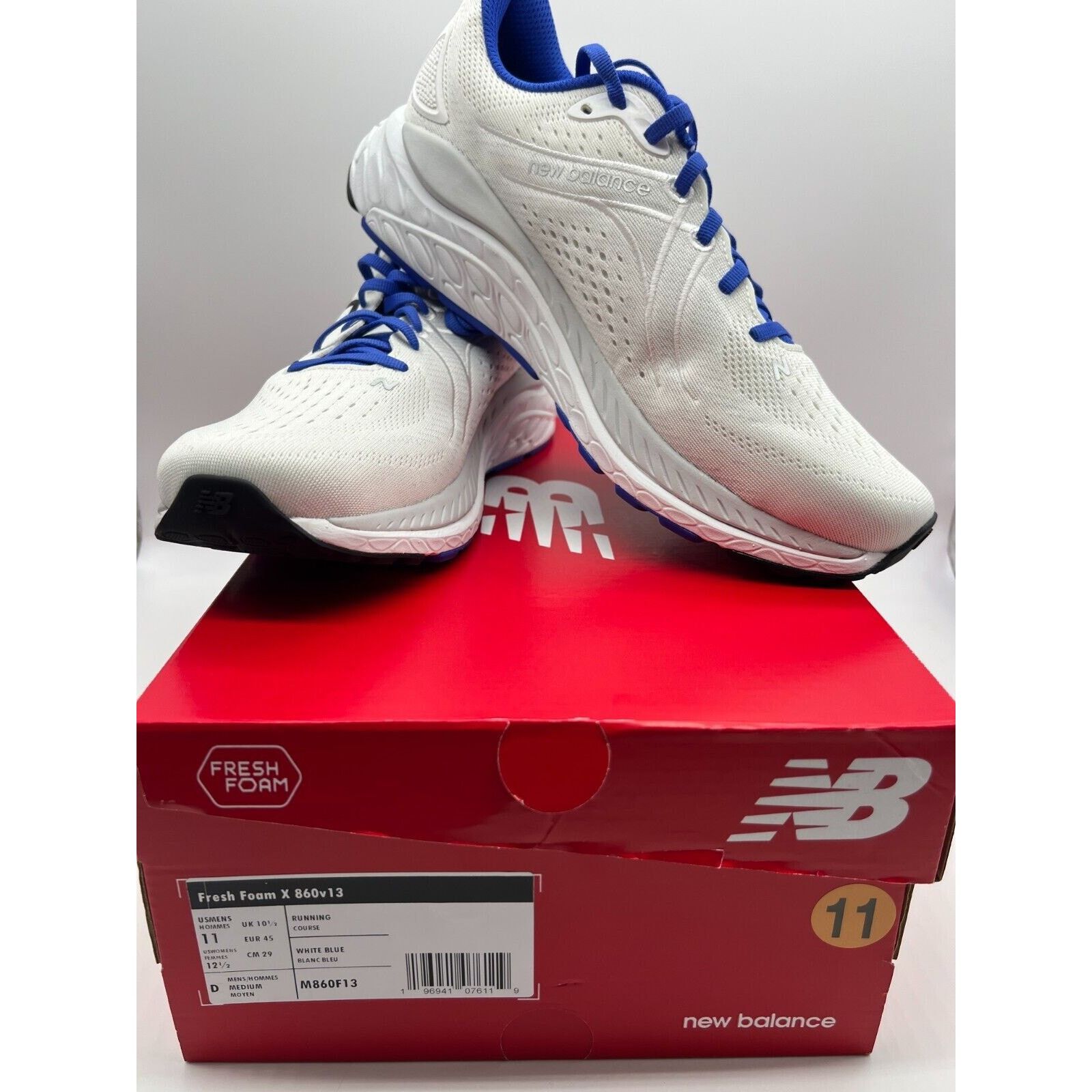 New Balance Fresh Foam X 860 V13 Blue Men Running Size 11D Shoes in White