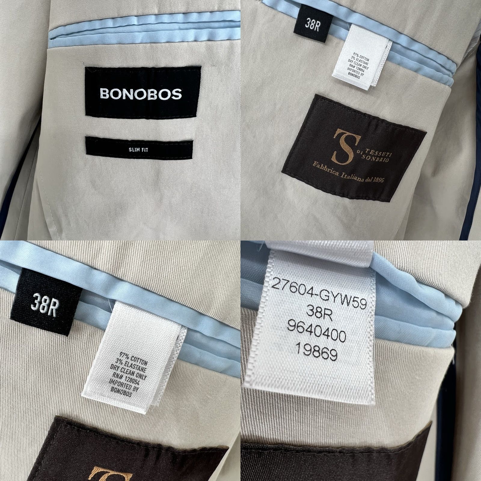 Bonobos VINTAGE BONOBOS Tessuti Sondrio Italian Stretch Cotton Blazer Jacket 38R Beige Men's Blazer 2 Button Front 4 Button Sleeve Athletic Regular Size 38R - 8 Thumbnail