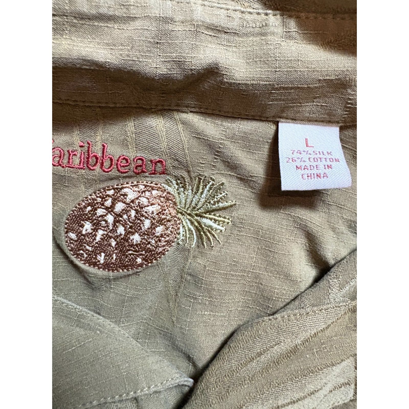 Vintage Caribbean Pineapple Hawaiian Shirt Mens Large Tan Button-Up Silk Cotton Shirt Size US L / EU 52-54 / 3 - 4 Thumbnail