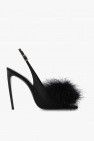 Mae Slingback Sandals in Crepe Satin with Feathers