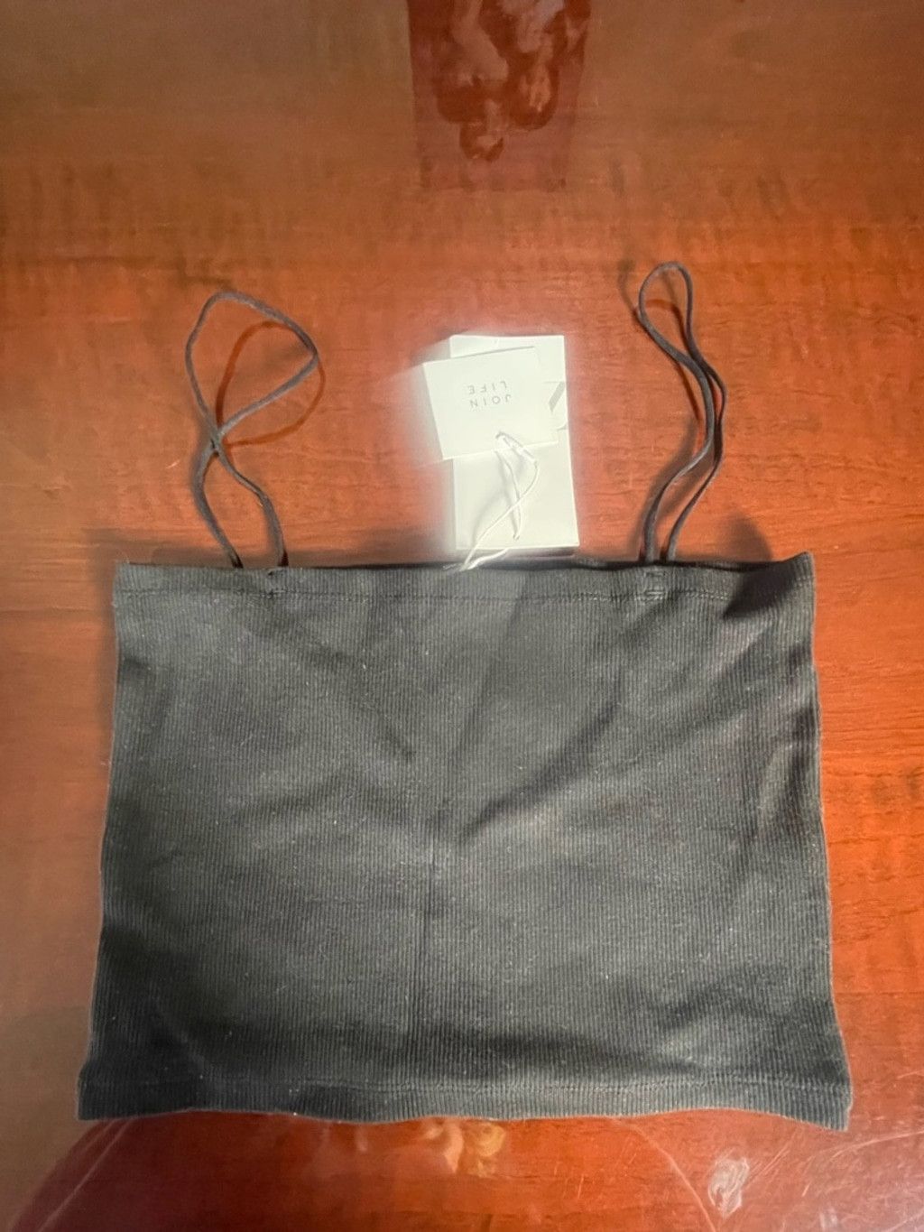 Zara ZARA Black Ribbed Crop Top Spaghetti Strap Minimalist Sz L Size L / US 10 / IT 46 - 2 Thumbnail