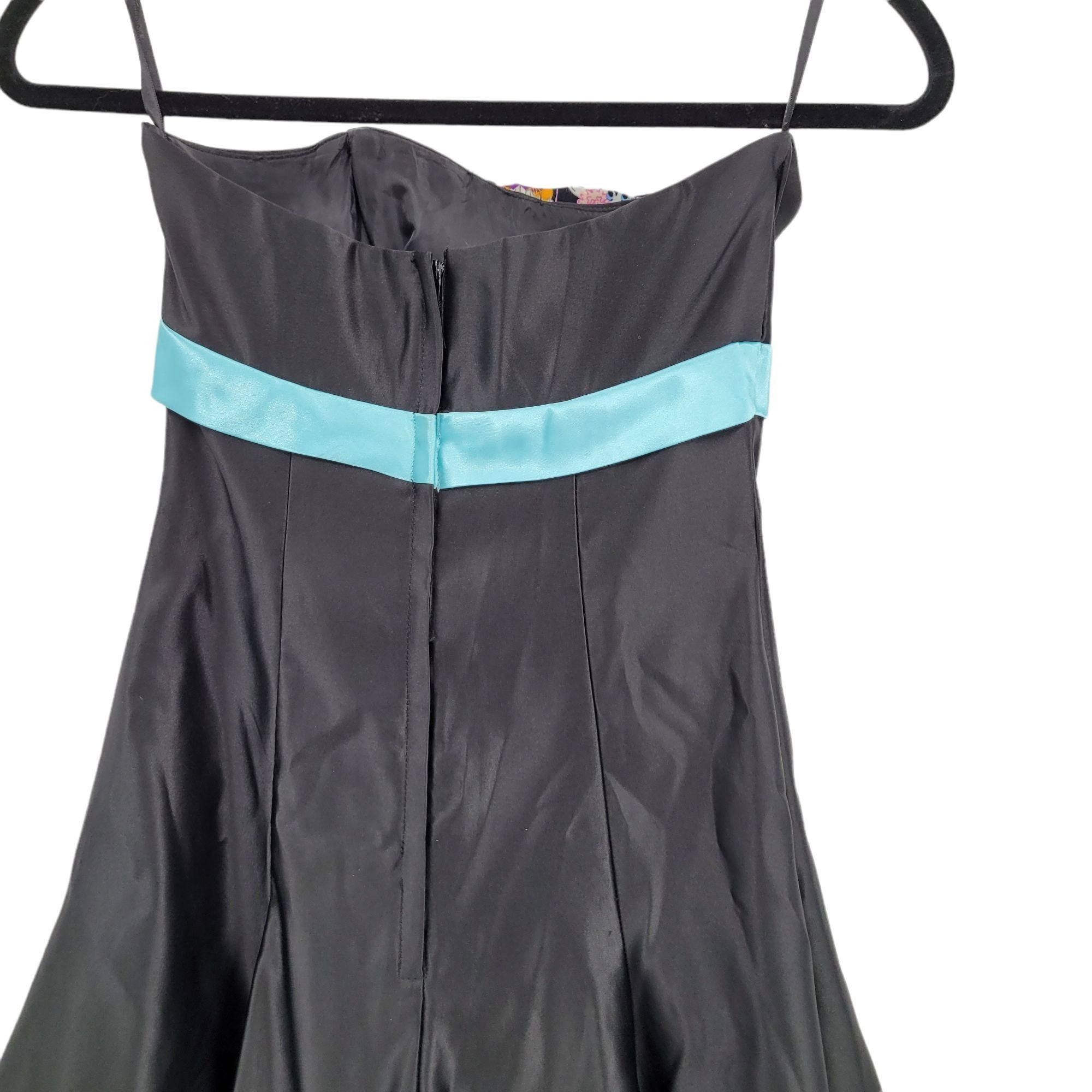 Jessica McClintock Vtg Little Black Dress Sz XS Upcycled Day Of The Dead Fit Fl Size XS / US 0-2 / IT 36-38 - 6 Thumbnail