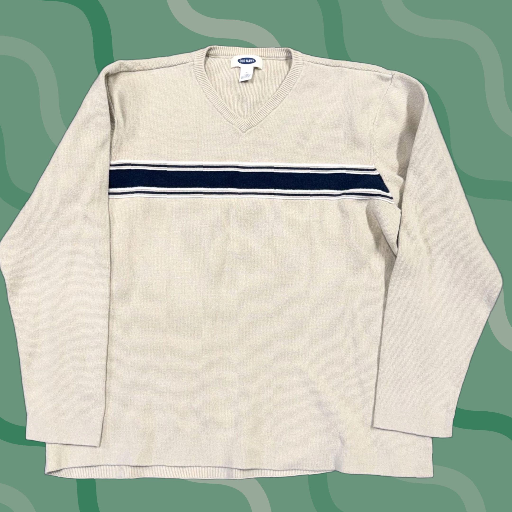 Old Navy VINTAGE Old Navy Sweater Mens XL Beige Stripe V Neck Knit Pullover 90s Hong Kong Size US XL / EU 56 / 4 - 1 Thumbnail
