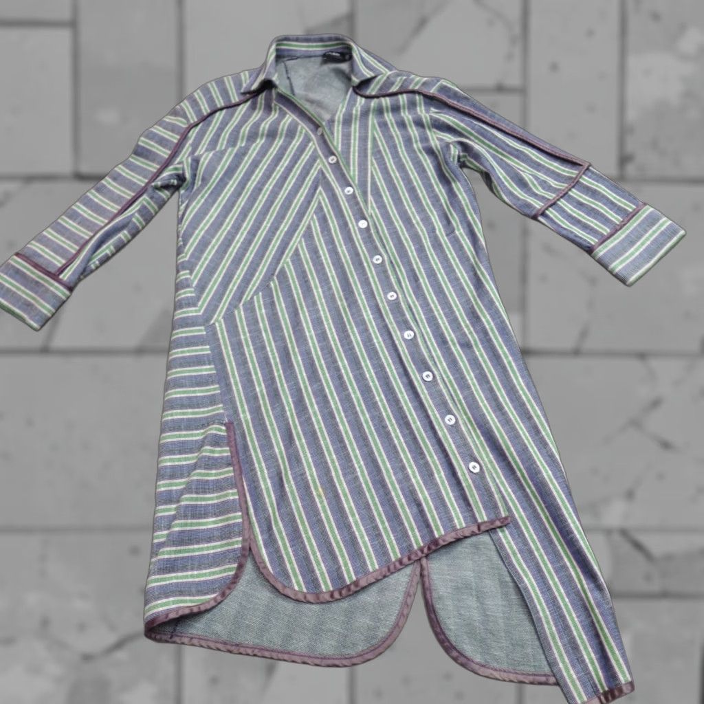 Vintage Atlein Sweater Cardigan Blue Striped 8 Long Sleeve Knit Cotton Blend Women's Made in France 8 Regular Women Size M / US 6-8 / IT 42-44 - 1 Thumbnail