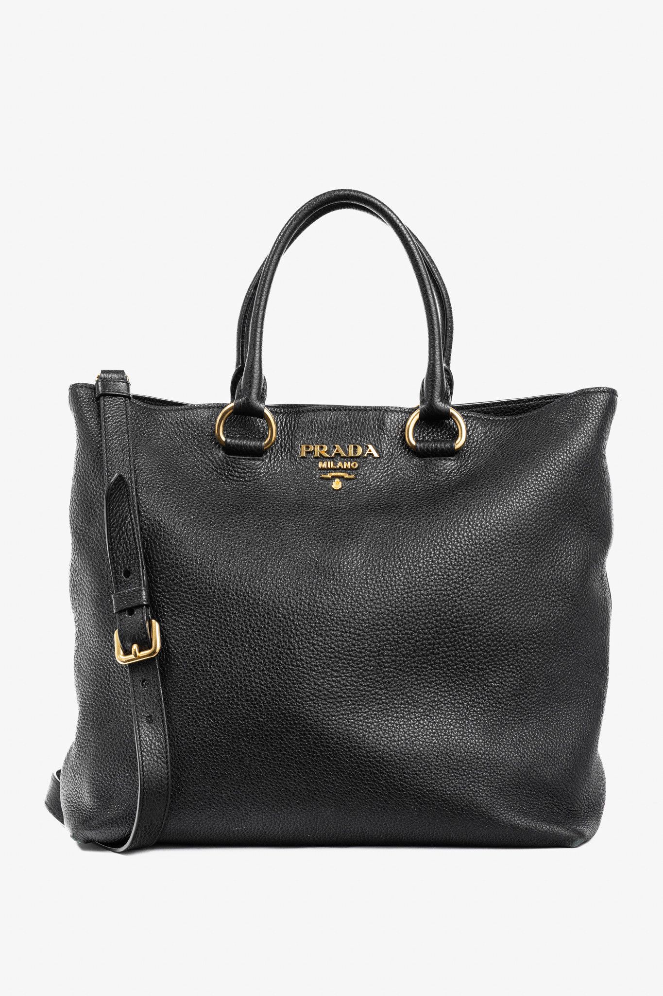 Prada Prada Nero Vitello Phenix Leather Shopping Tote Size ONE SIZE - 1 Thumbnail