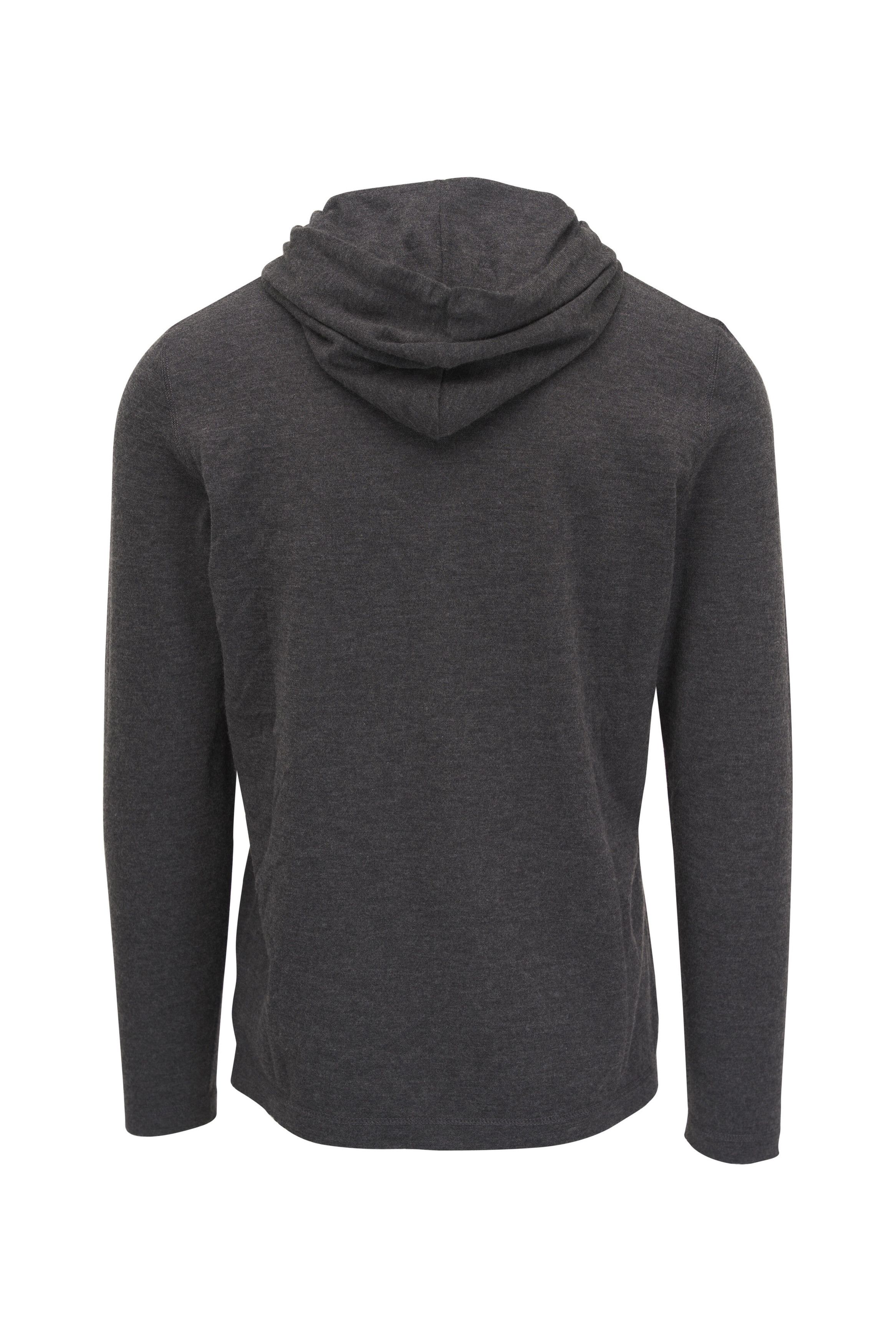 Kiton o1mtch0225 Button Cashmere & Silk Hooded Henley in Charcoal Size US M / EU 48-50 / 2 - 2 Thumbnail