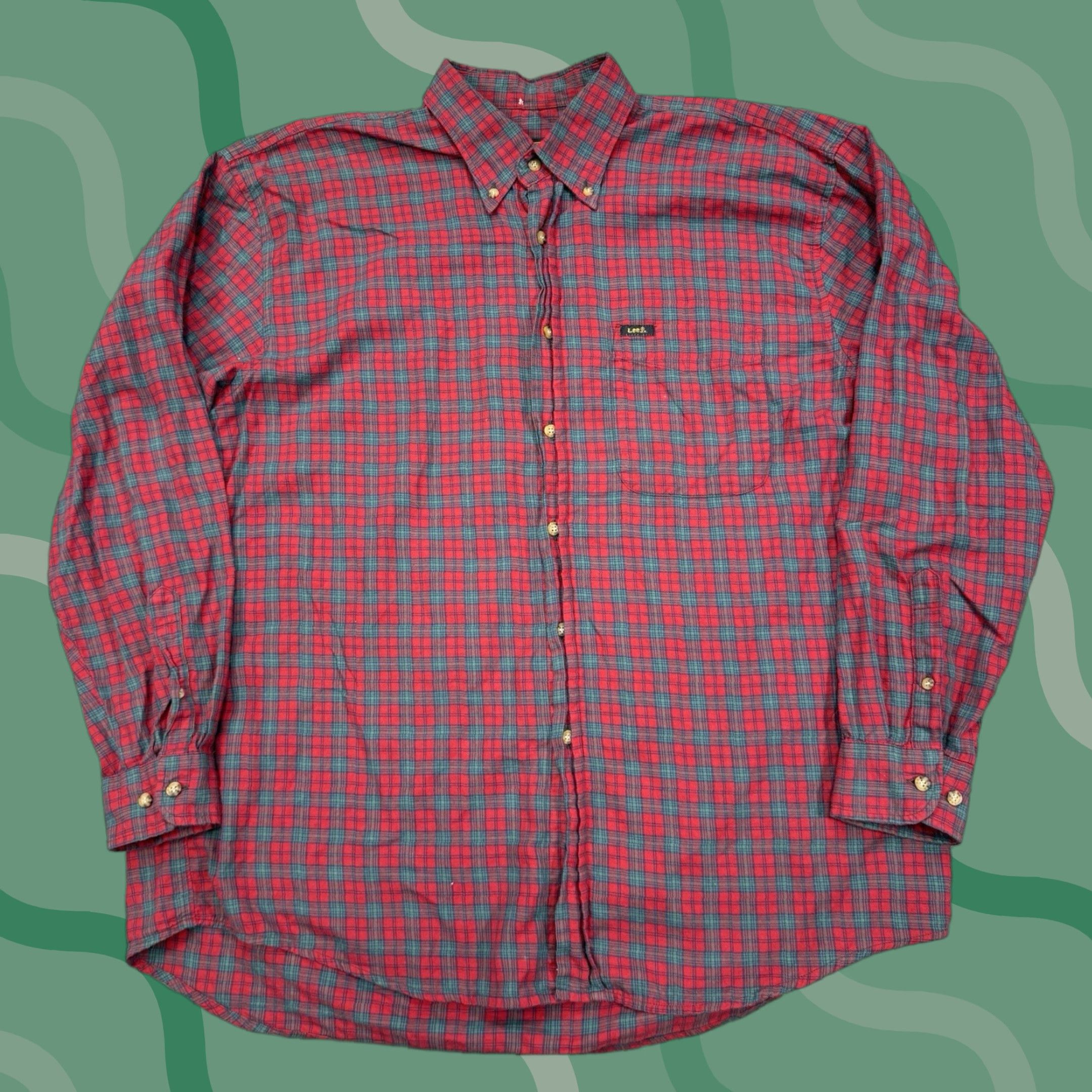 Lee VINTAGE Lee Union Made Button-Up Plaid Shirt Mens Large Red 80s Sanforized Cotton Flannel Size US M / EU 48-50 / 2 - 1 Thumbnail
