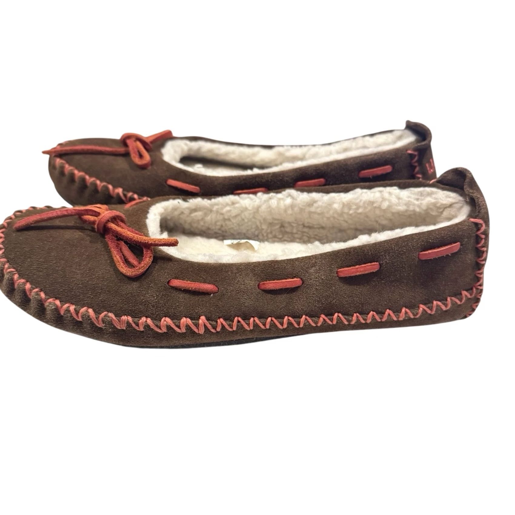 Vintage LL Bean Hearthside Slippers Brown/Pink Suede Moccasin Fleece Slipper Women M Sneaker? Size S / US 4 / IT 40 - 3 Thumbnail
