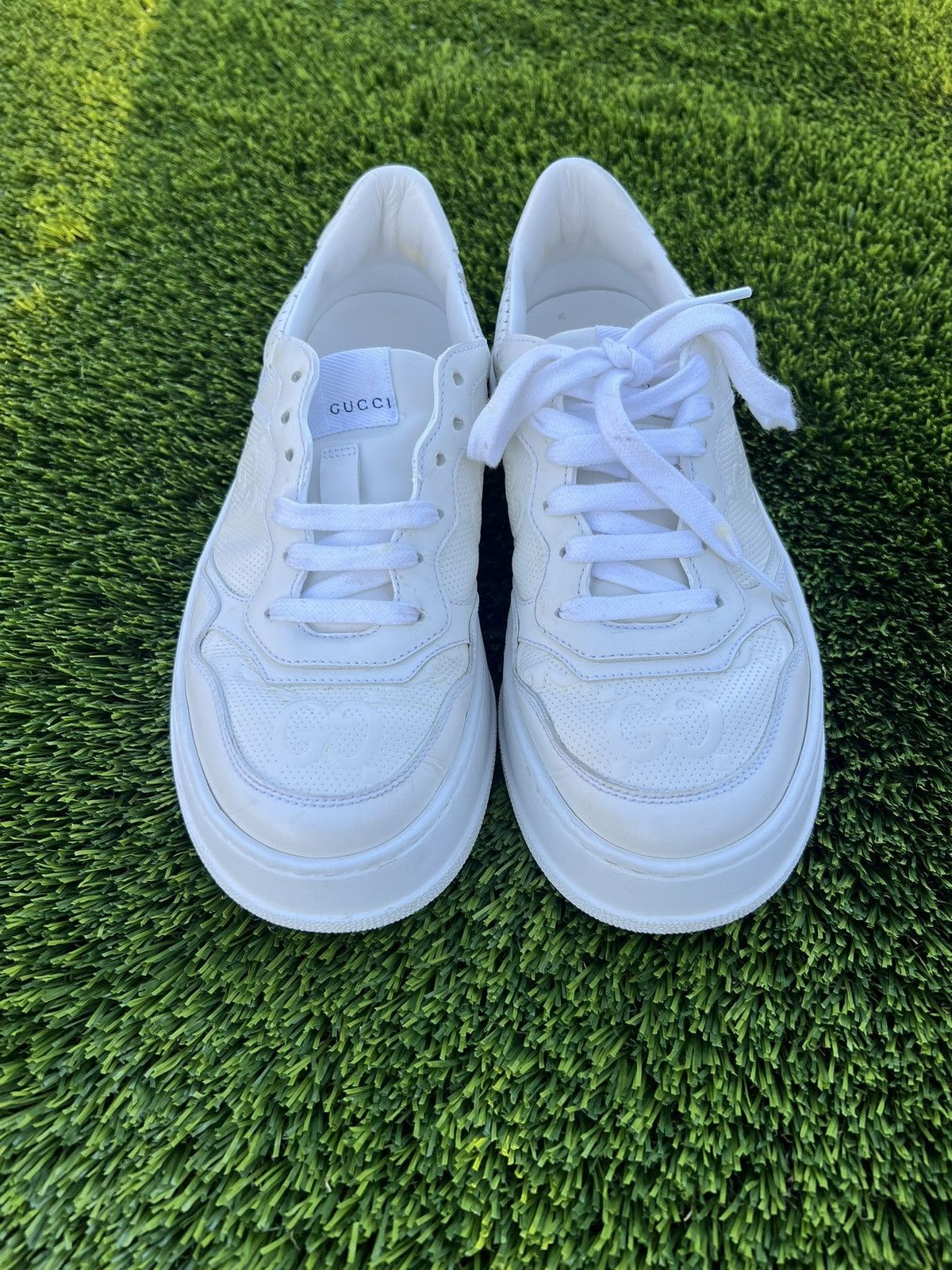 Gucci Gucci GG Monagram Embossed Leather Sneakers Size US 7.5 / IT 37.5 - 4 Thumbnail
