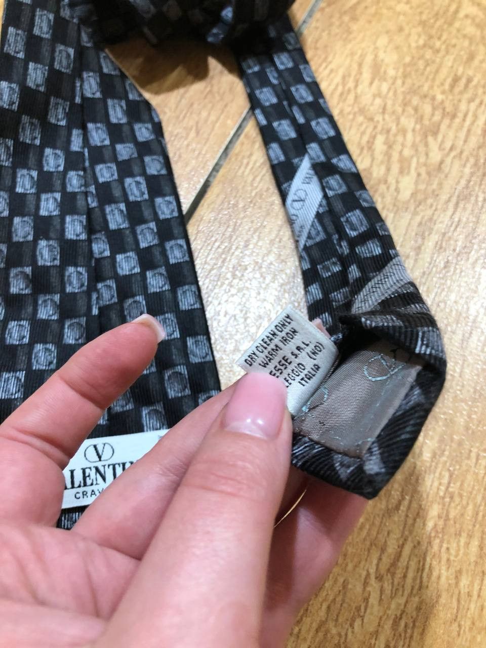 Valentino Valerio Pure Silk Hand Made Square Pattern Tie Size ONE SIZE - 4 Thumbnail