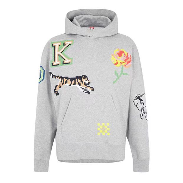 image of Kenzo O1G2R1Mq0424 Pixel Oversized Hoodie In Grey, Men's (Size XL)