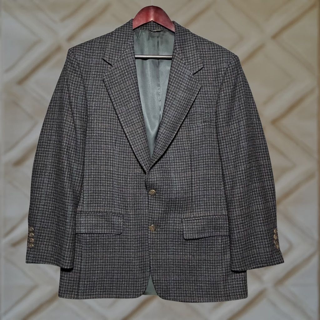 Bill Blass VINTAGE Bill Blass Houndstooth Two Button Blazer Sport Coat Mens 40 Grey Size 40R - 1 Thumbnail