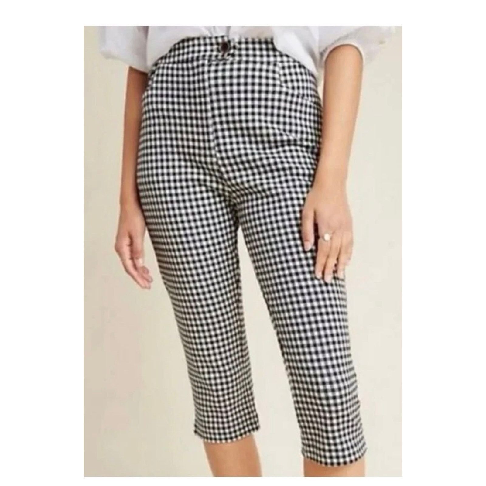 Anthropologie Anthropologie Women’s Black White Gingham Capri Pants 8 Size 30" / US 8 / IT 44 - 2 Thumbnail