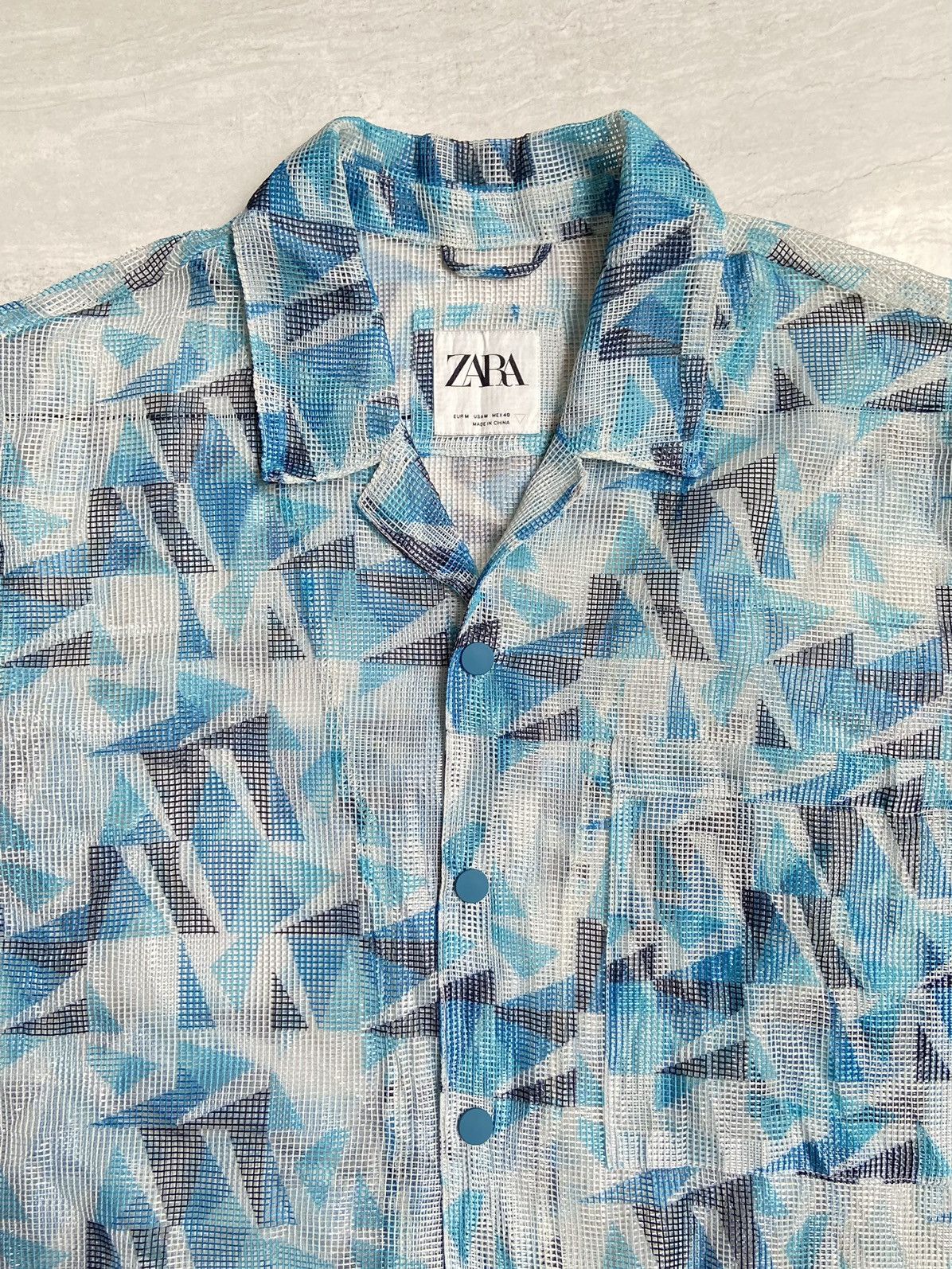 Zara ZARA Blue Striped Mesh Shirt Size US L / EU 52-54 / 3 - 4 Thumbnail