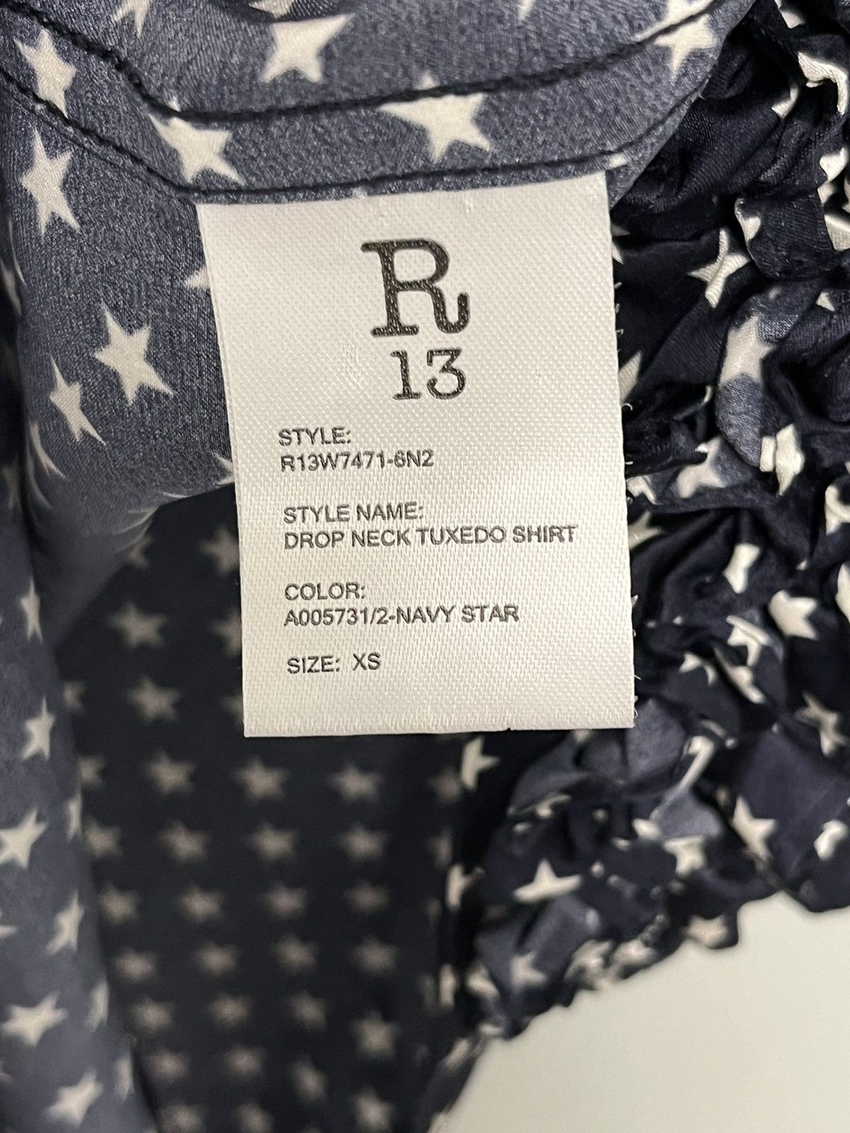 R13 Drop Neck Tuxedo Shirt in Navy Star Blue. XS Size XS / US 0-2 / IT 36-38 - 7 Thumbnail