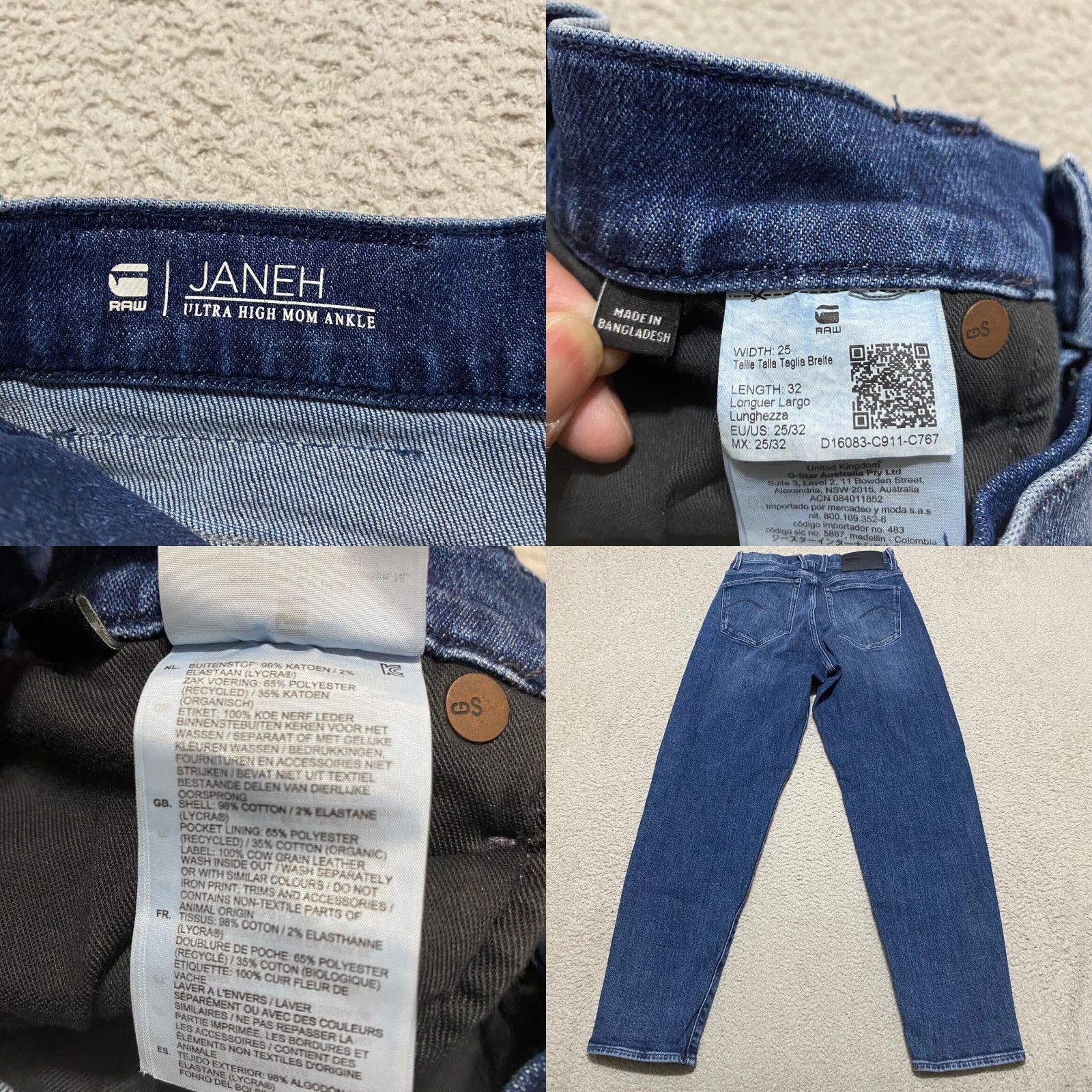 G-Star G-Star Jeans Women Regular Jeans High Rise Janeh Dark Wash Blue Denim Mom Ankle Size 25 Womens Size 42" / US 20 - 8 Thumbnail