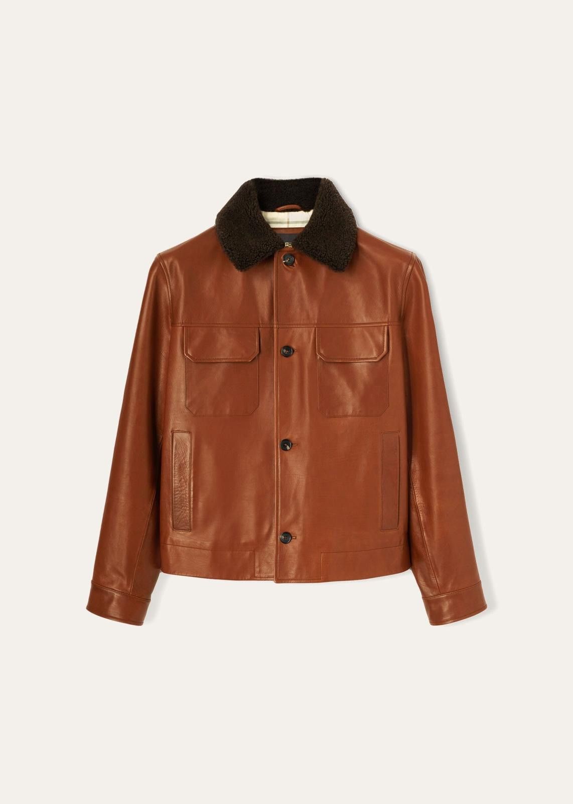 o1srvl11e1224 Reefton Shearling Calf Leather Jacket in Brown