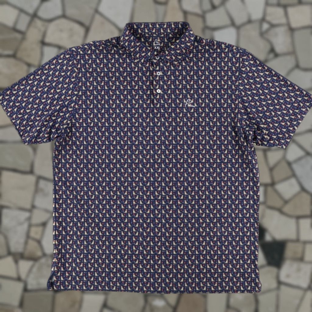 Vintage Rhoback Navy Polo Shirt 2XL Men All Over Print Golden Retriever High Stretch Polyester Shirt Size US XXL / EU 58 / 5 - 1 Thumbnail