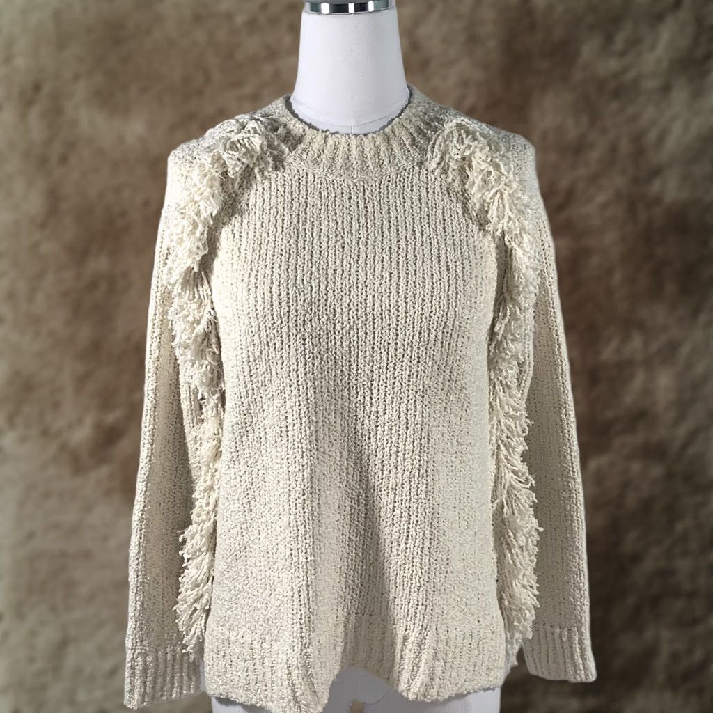 Madewell Madewell Sweater Womens Small Pullover Ivory Fringe Relaxed Fit Bohemian Boxy Knit Size S / US 4 / IT 40 - 1 Thumbnail