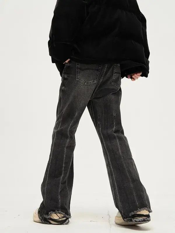 Japanese Brand Faded Black Ripped Flare jeans Size US 32 / EU 48 - 2 Thumbnail