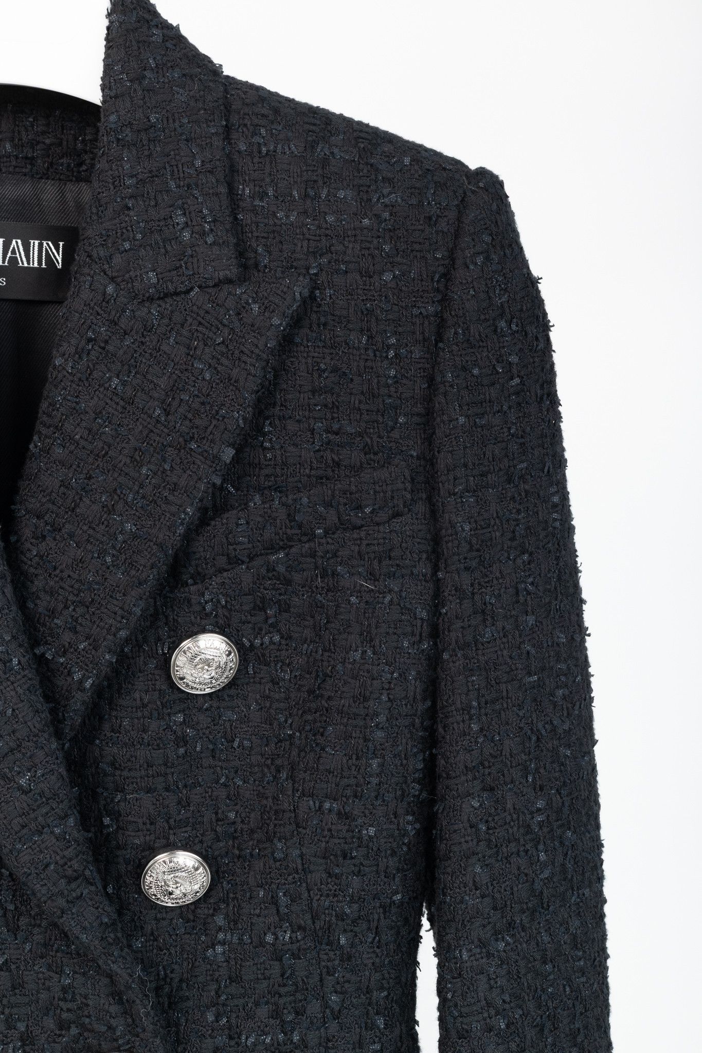 Balmain Balmain SS/19 Black Cotton Tweed Double-Breasted Blazer Size XS / US 0-2 / IT 36-38 - 5 Thumbnail