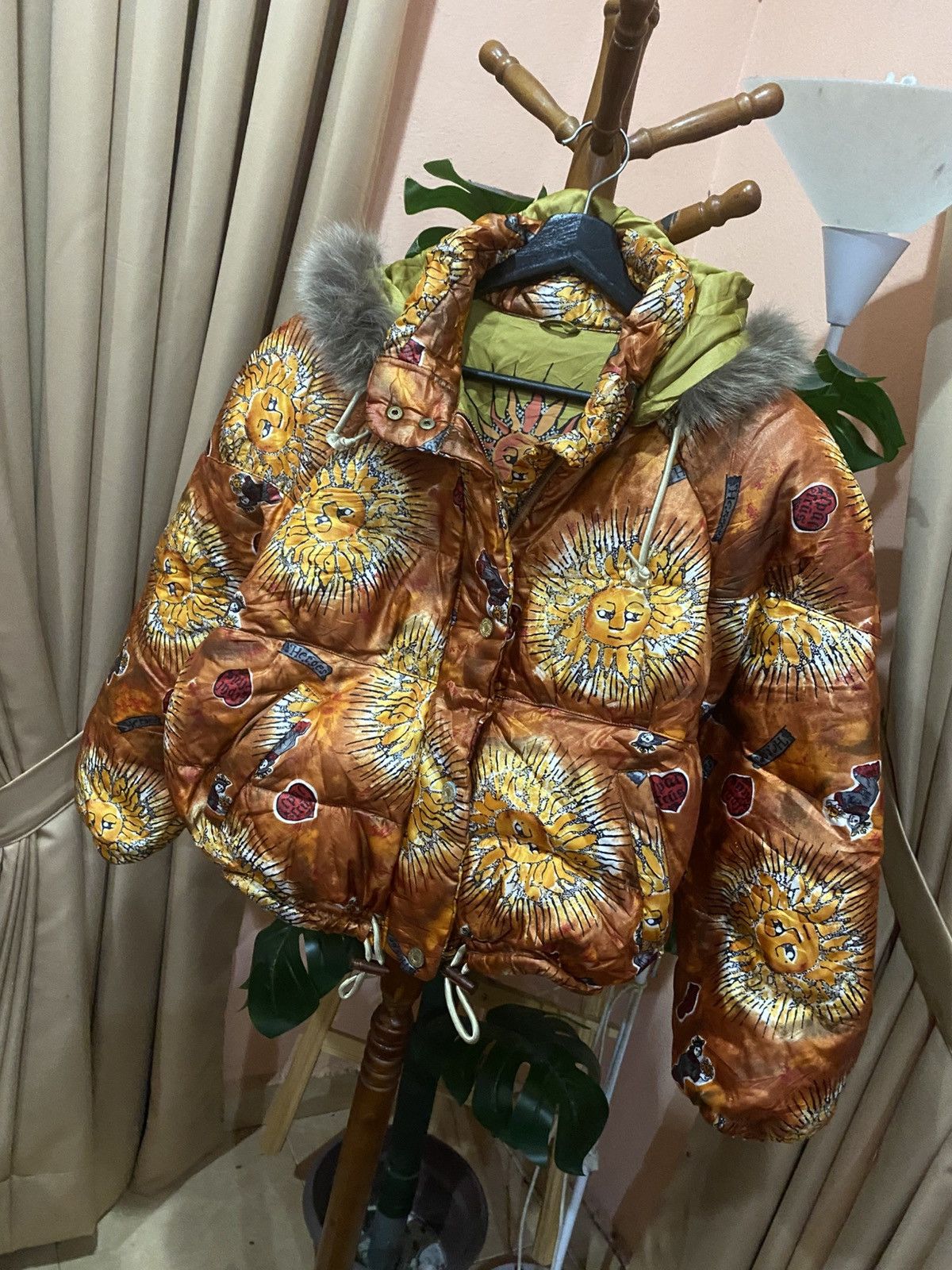 Other Vintage Sun Print Down Jacket with Faux Fur Hood – Japan Size M / US 6-8 / IT 42-44 - 2 Thumbnail