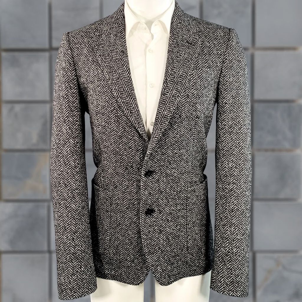 Dolce & Gabbana DOLCE & GABBANA Sport Coat Size 40 Black White Herringbone Wool Cotton Size US XXS / EU 40 - 1 Thumbnail
