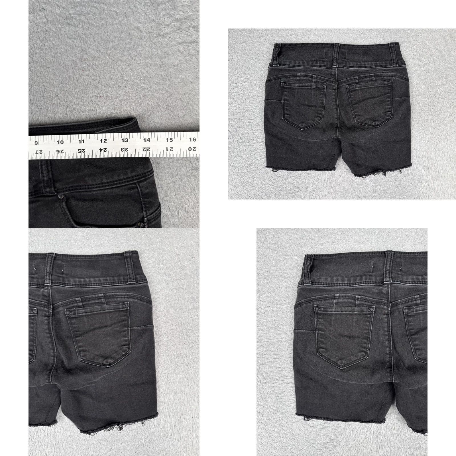 Vintage Wax Jean Shorts Juniors 7 Black Denim High Rise Cut-Off Raw Hem Stretch Womens Size 28" / US 6 / IT 42 - 9 Thumbnail