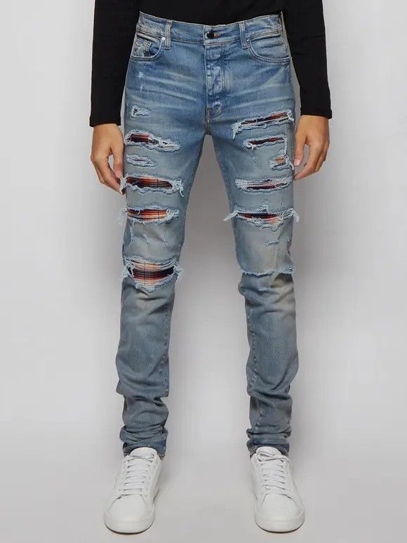 Amiri o1w1db10525 Plaid Thrasher Jeans in Blue Size US 36 / EU 52 - 2 Thumbnail