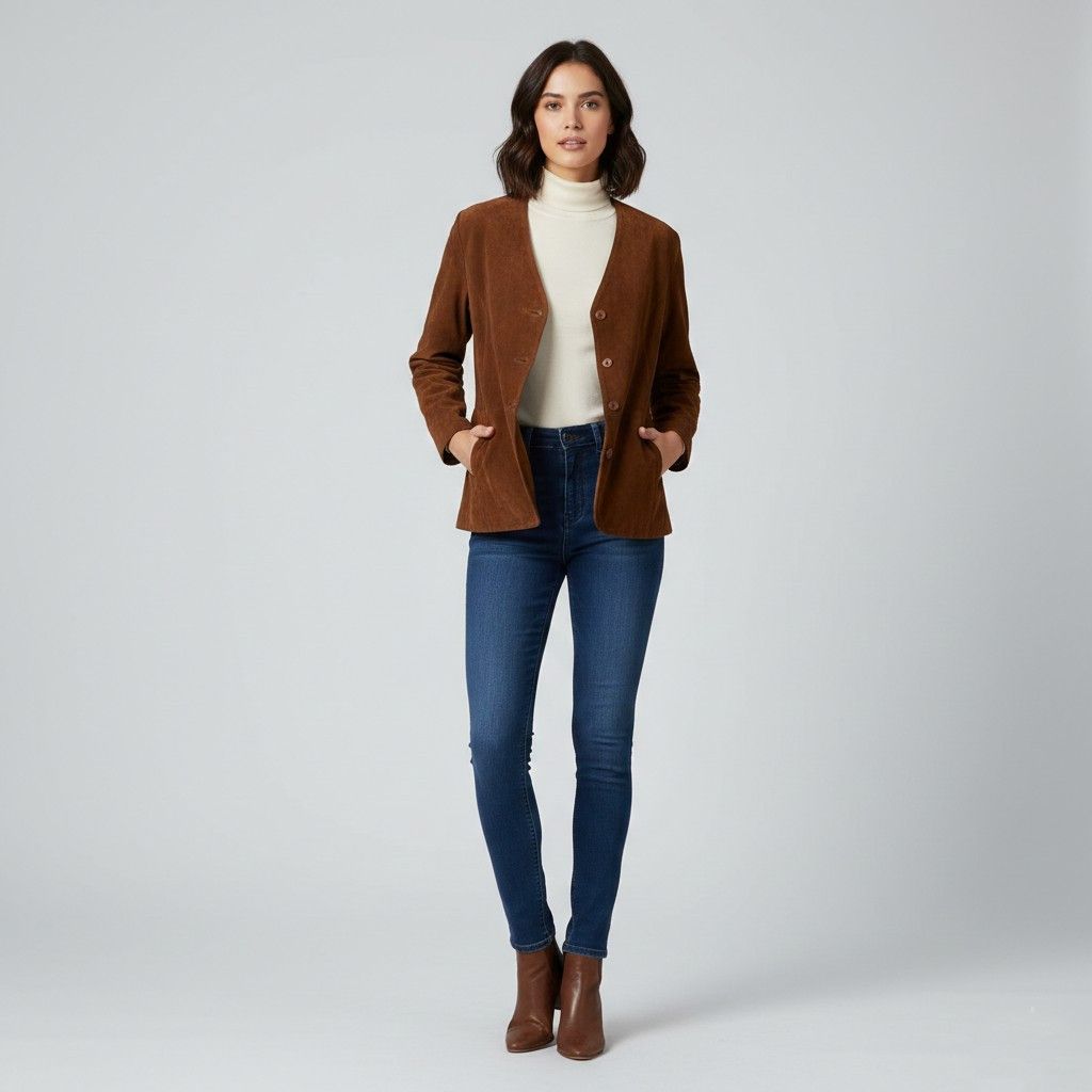 JOFAMA Jofama Women 40 M Leather Jacket Brown Suede 0345 Size L / US 10 / IT 46 - 1 Thumbnail