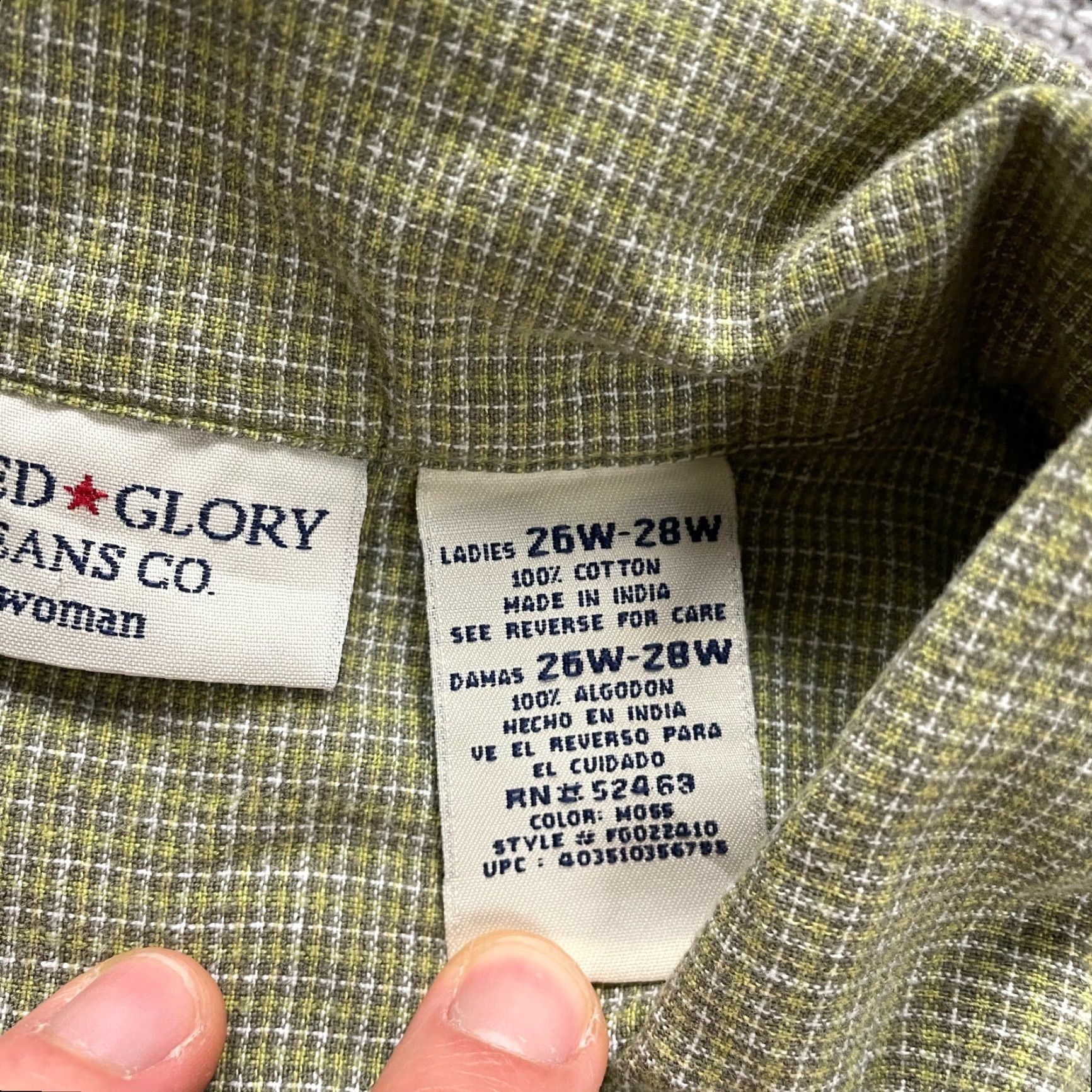 Faded Glory Faded Glory Full Zip Blouse Shirt Womens 28W Green Plaid Cotton Short Sleeve Size 4XL / US 24-26 - 6 Thumbnail