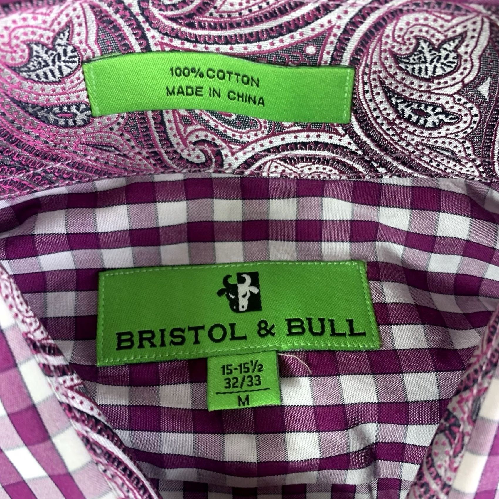 Vintage Bristol & Bull Dress Shirt Mens Medium Burgundy Red Check Button Up Long Sleeve Size 40R - 2 Thumbnail