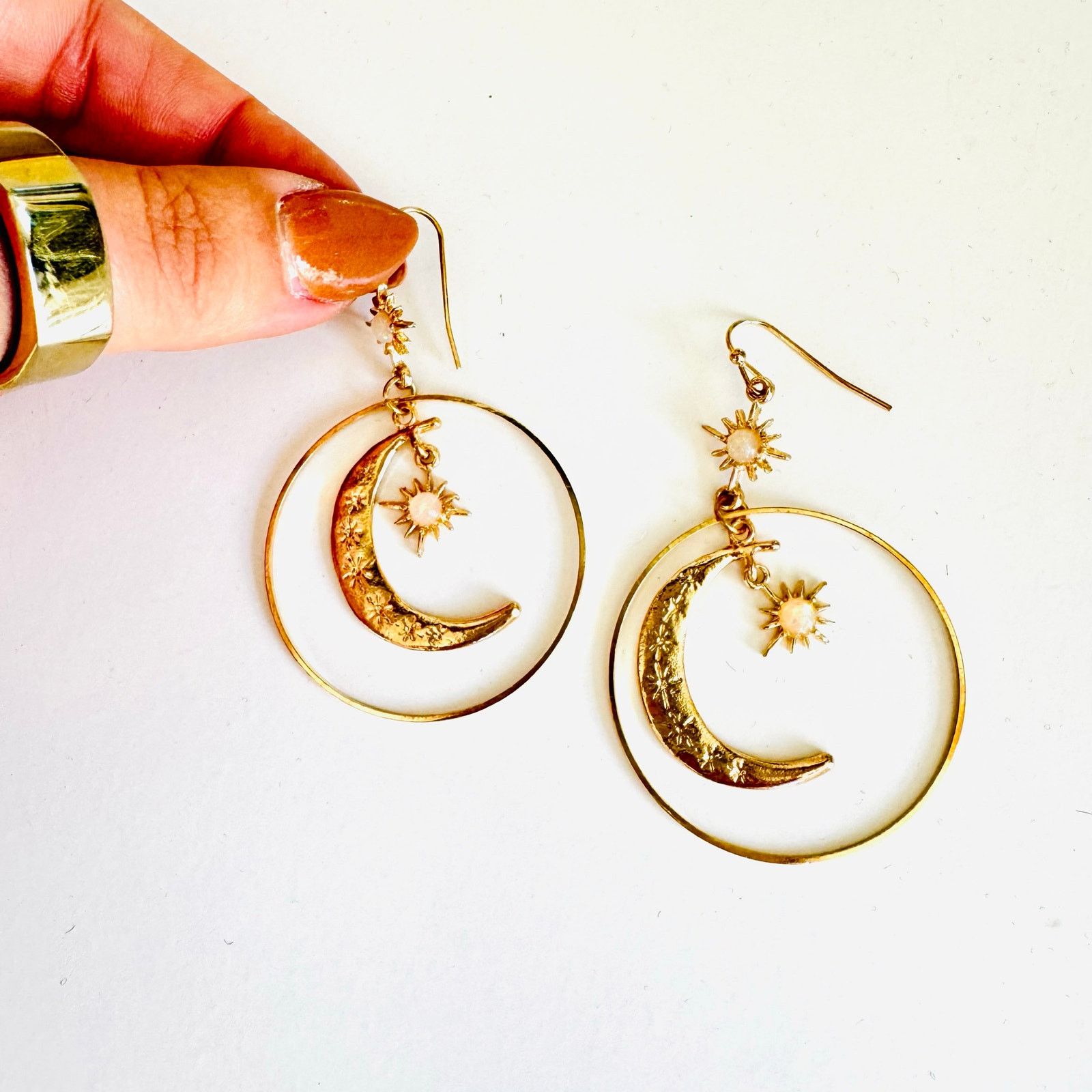 Anthropologie ANTHROPOLOGIE Gold Sun Moon Stars Boho Hoop Earrings Jewelry Size ONE SIZE - 9 Thumbnail