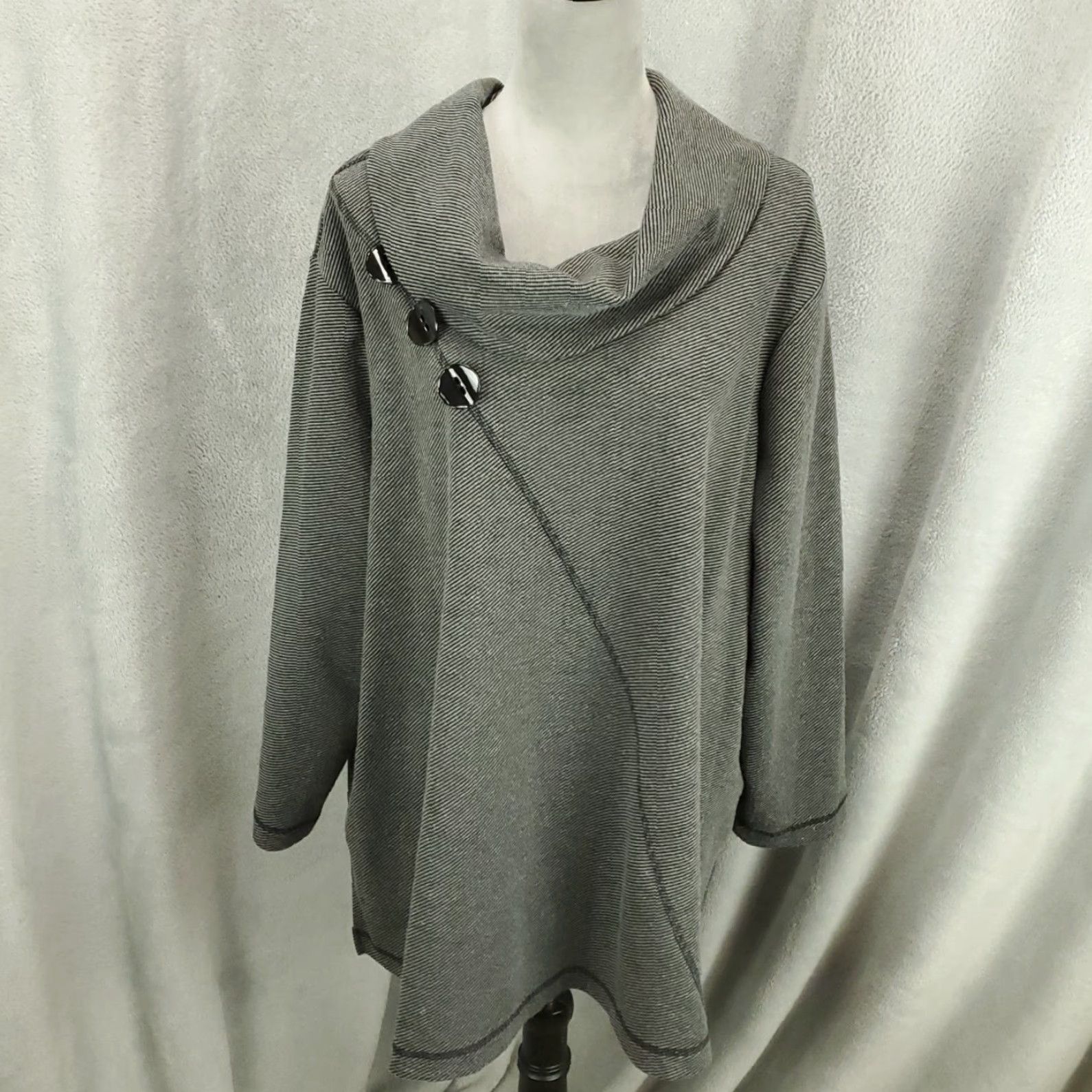 Vintage Ali Miles Sweater 3X Womens Gray Button Accent Cowl Neck Asymmetic Artsy Size XXL / US 16-18 / IT 52-54 - 2 Thumbnail