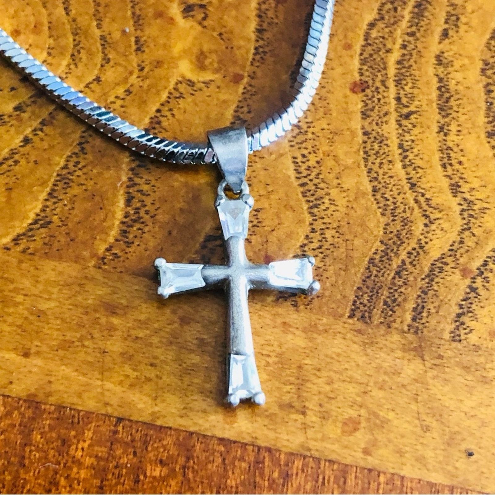 Vintage Vintage tapered baguette cubic zirconia 925 cross on chain Size ONE SIZE - 9 Thumbnail