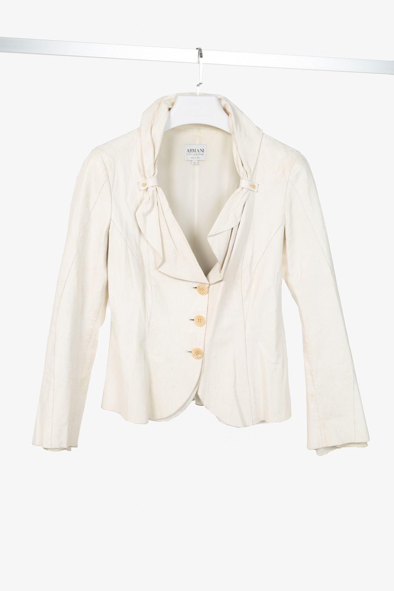 Armani Collezioni Armani Collezioni Cream Leather Shawl-Lapel Blazer Size L / US 10 / IT 46 - 1 Thumbnail
