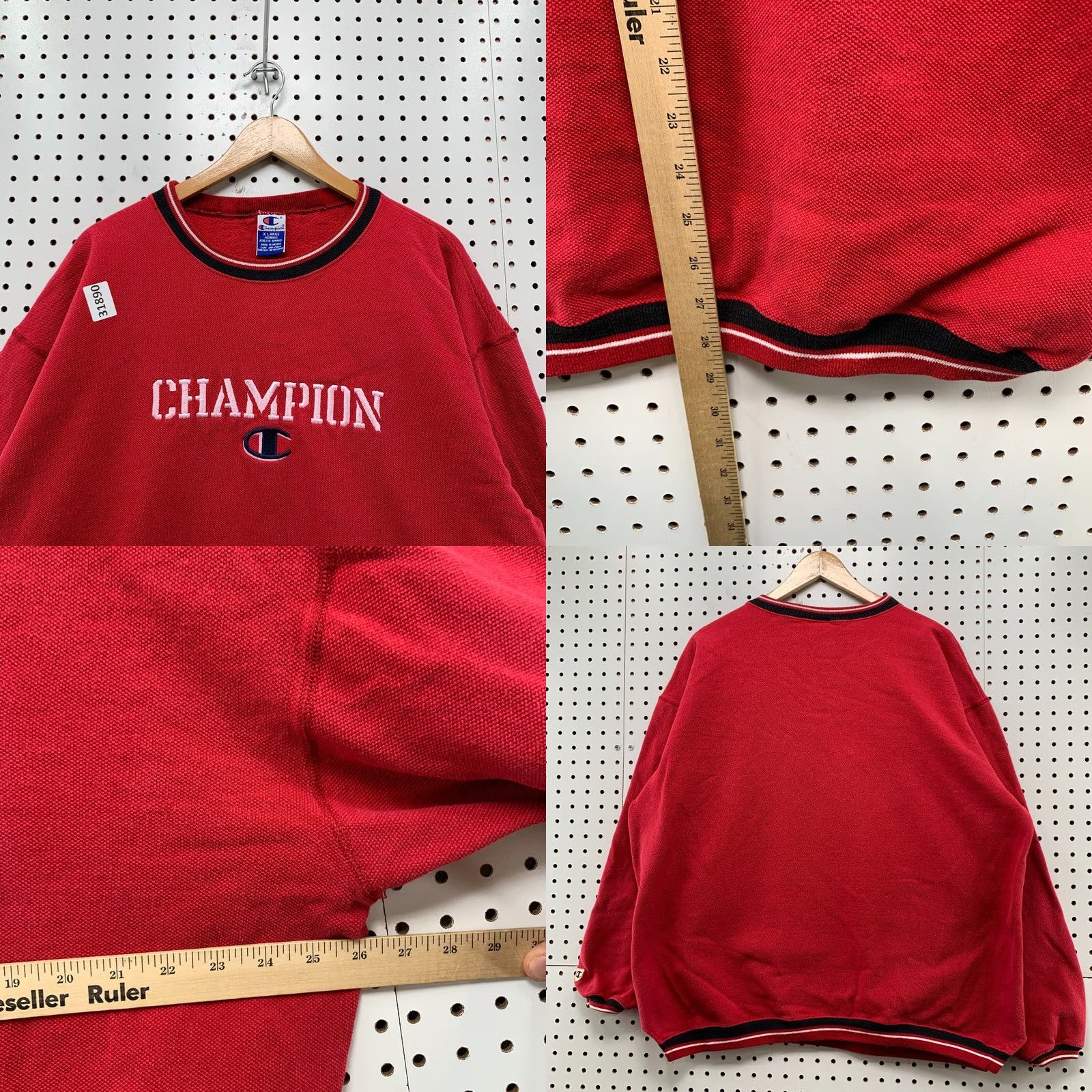 Champion Vintage Champion Red Knit Sweatshirt Long Sleeve Men XL 26x28 90s Crew Neck Pullover reverse Weave Size US XL / EU 56 / 4 - 8 Thumbnail