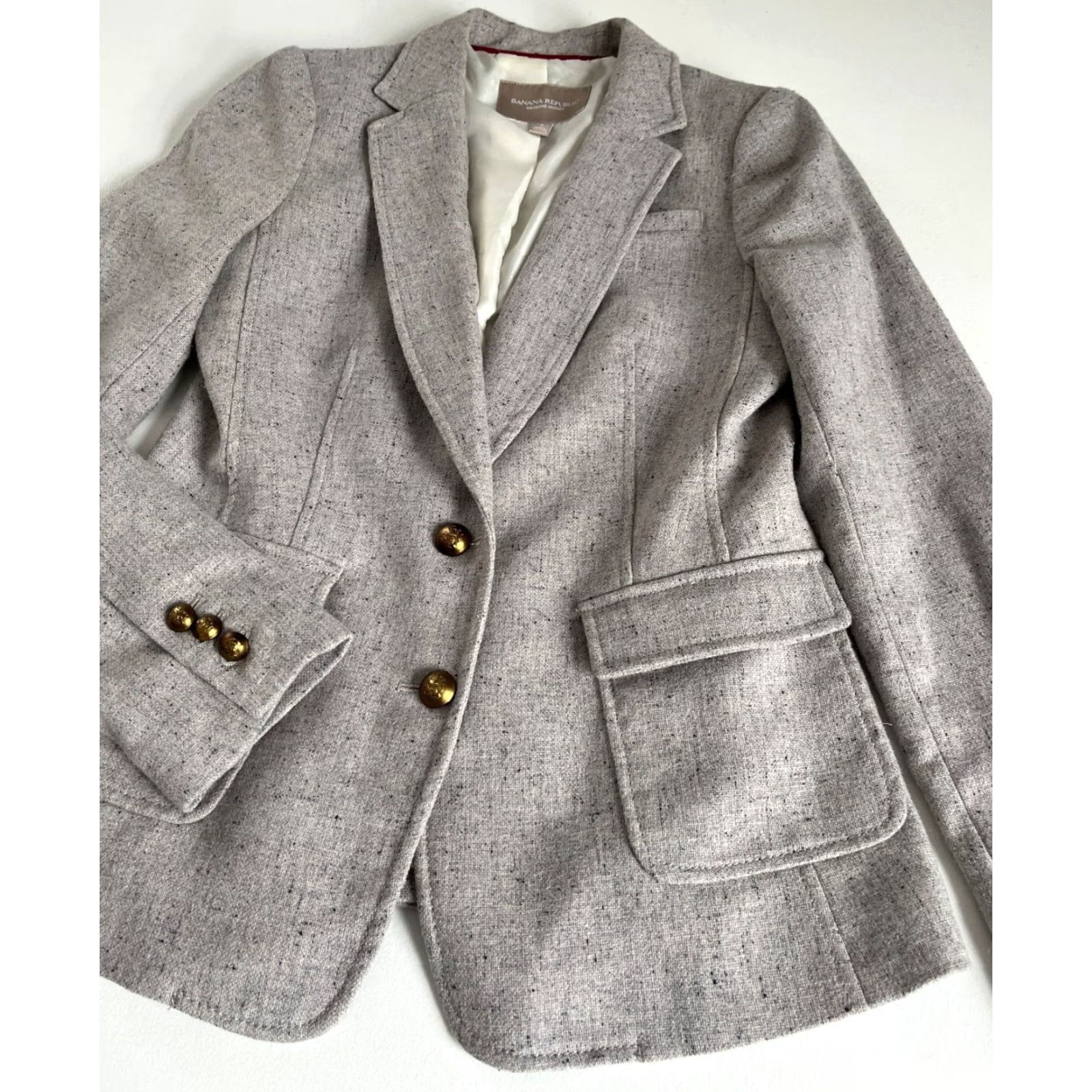 Banana Republic VINTAGE Banana Republic Blazer Jacket Women’s Wool Blend Sz 4 Gray Elbow Patches 2000s Hacking Size S / US 4 / IT 40 - 6 Thumbnail