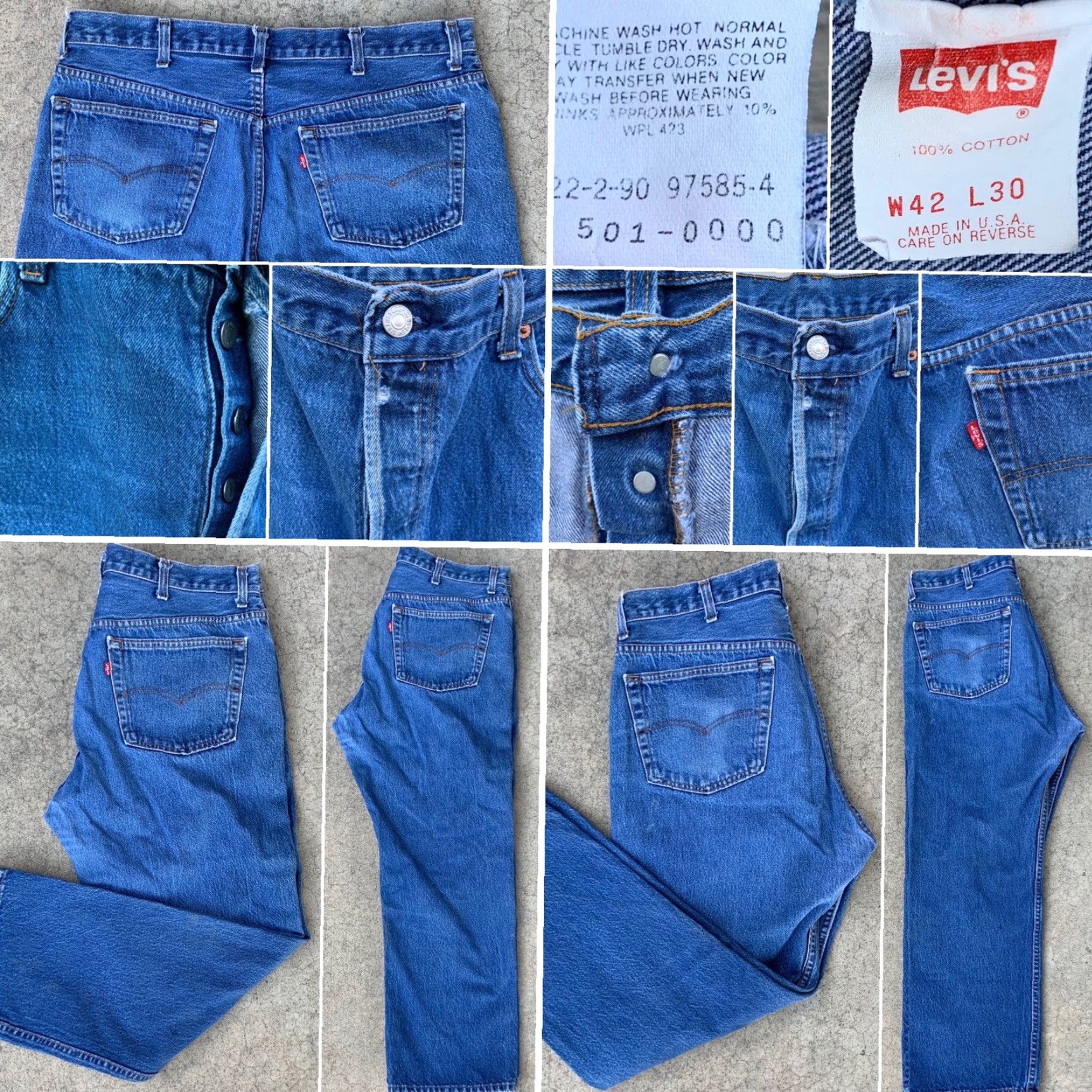 VINTAGE Levi's 501 jeans Button Fly Jeans Men Regular 42 Waist 38.5 Inseam 27 Blue Cotton Denim Made in USA 5-Pocket USA 90s?