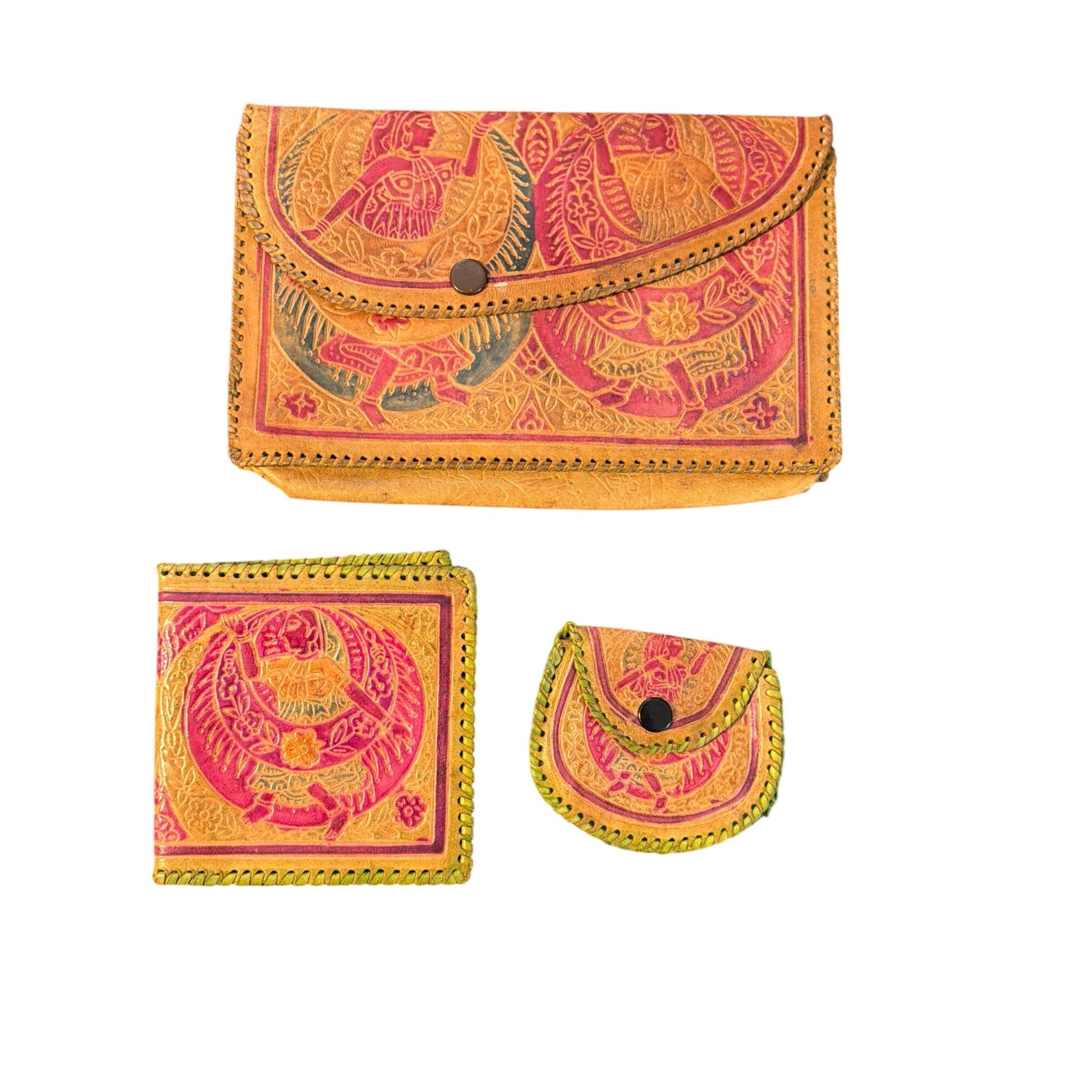 Other Vintage Hand Tooled 3 Piece Set Leather Clutch Wallet Coin P Size ONE SIZE - 1 Thumbnail
