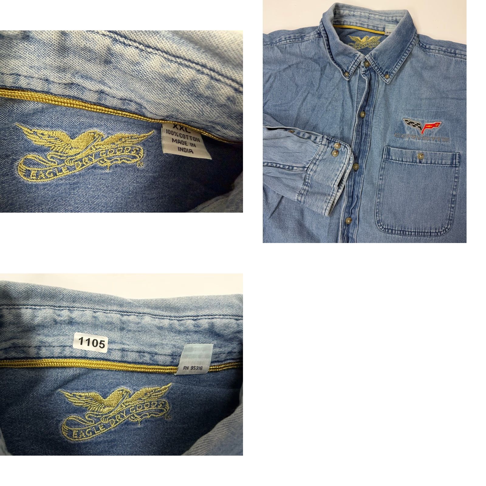 Denime VINTAGE Corvette Denim Shirt Men XXL Embroidered Logo Button-Up Blue Size US XXL / EU 58 / 5 - 10 Thumbnail